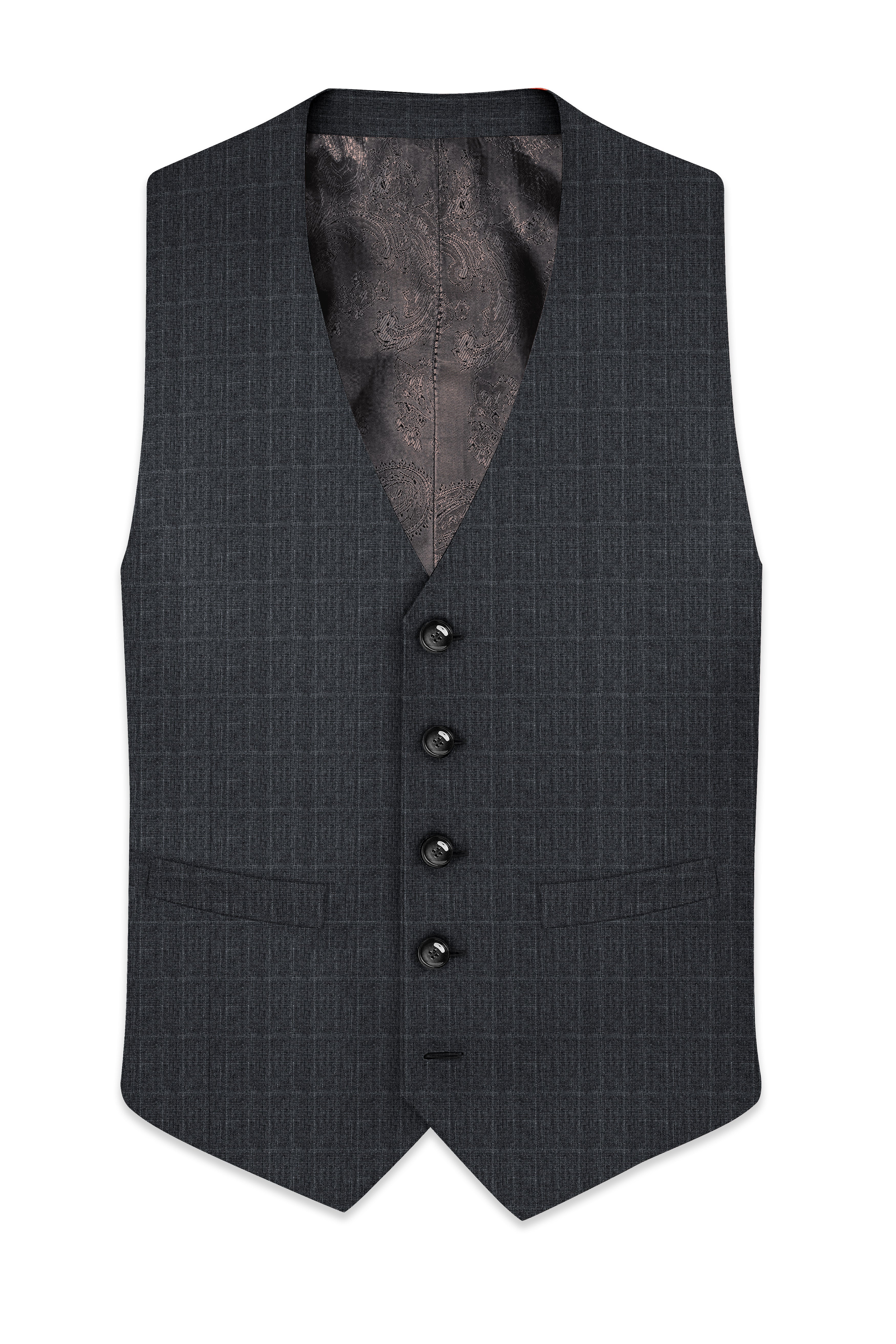 Velgris-Flint Gray Plaid Wool Rich Waistcoat