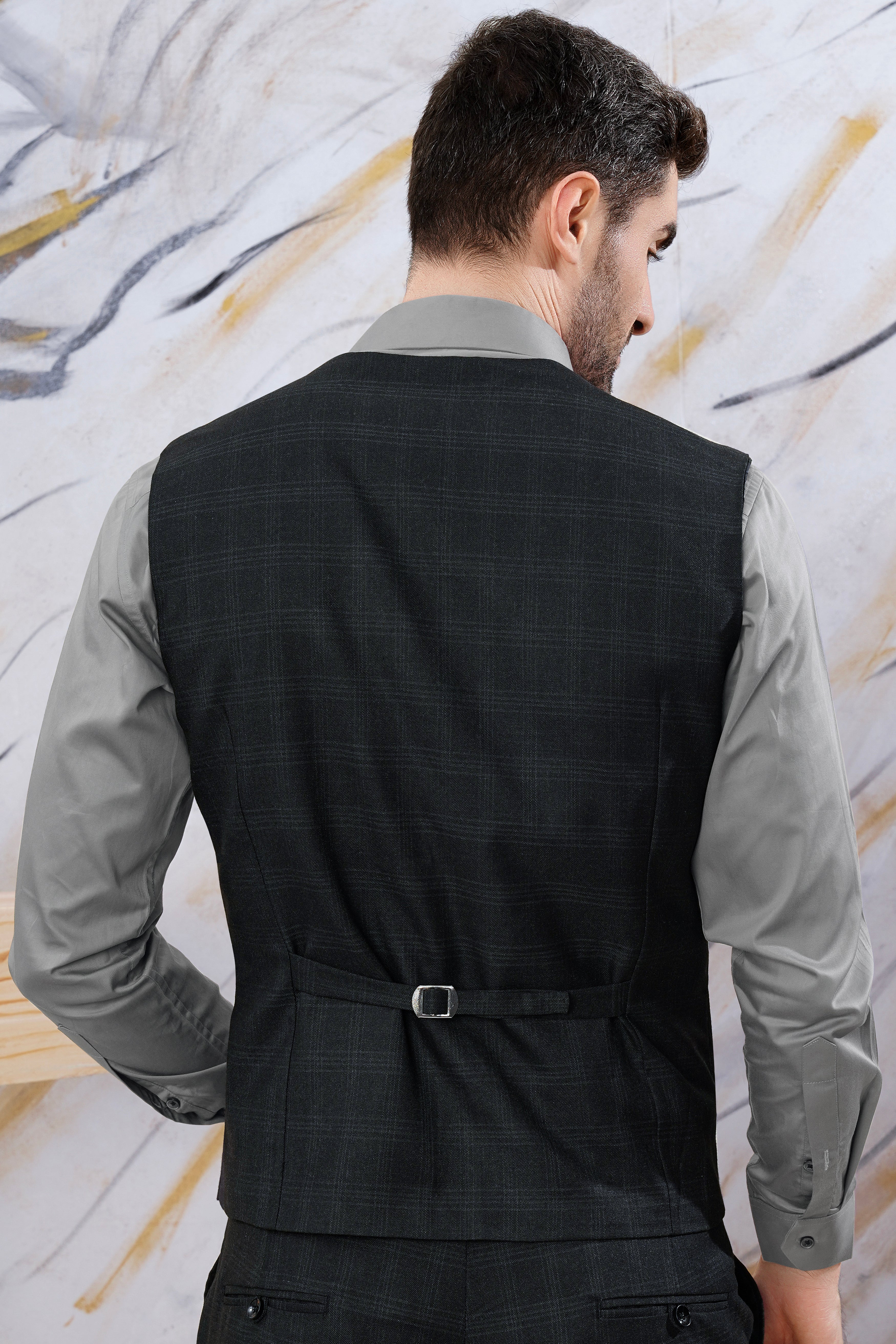 Charade Gray Plaid Wool Rich Waistcoat