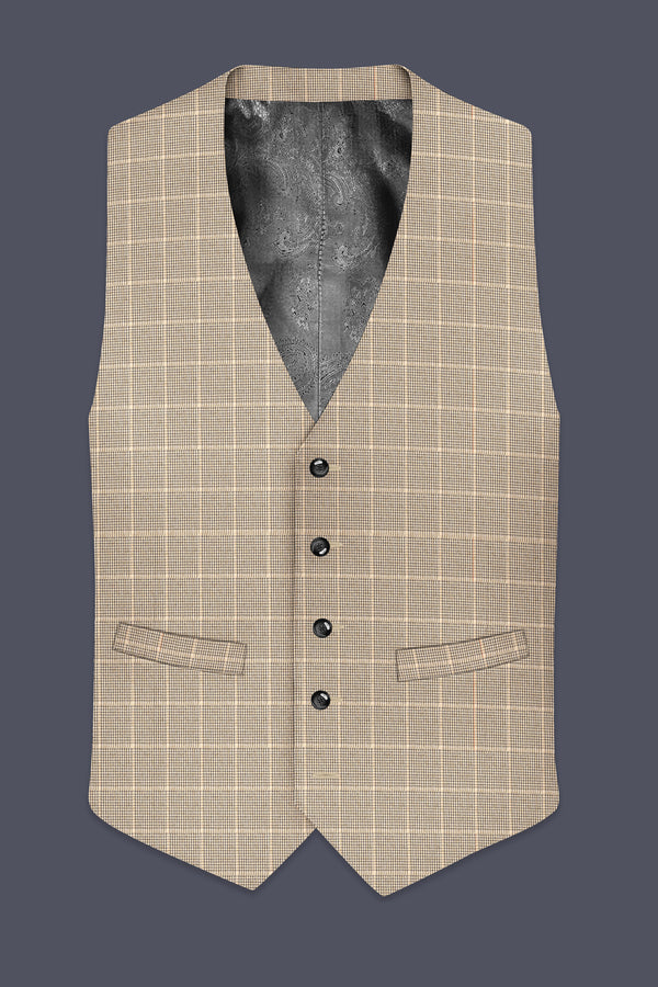 Apricot Brown Plaid Wool Rich Waistcoats