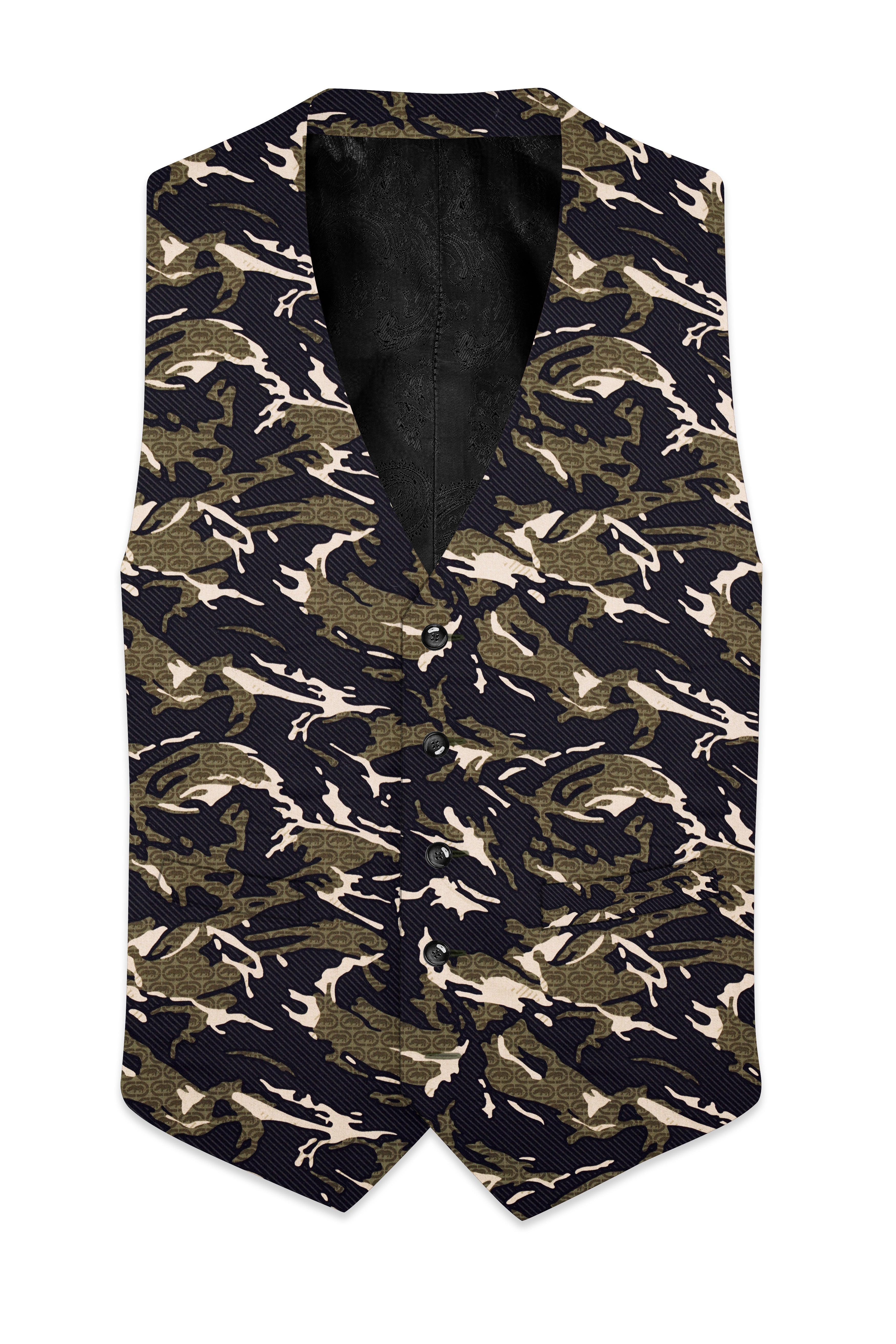 Mirage Black and Sage Green Camouflage Printed Cotton Waistcoat