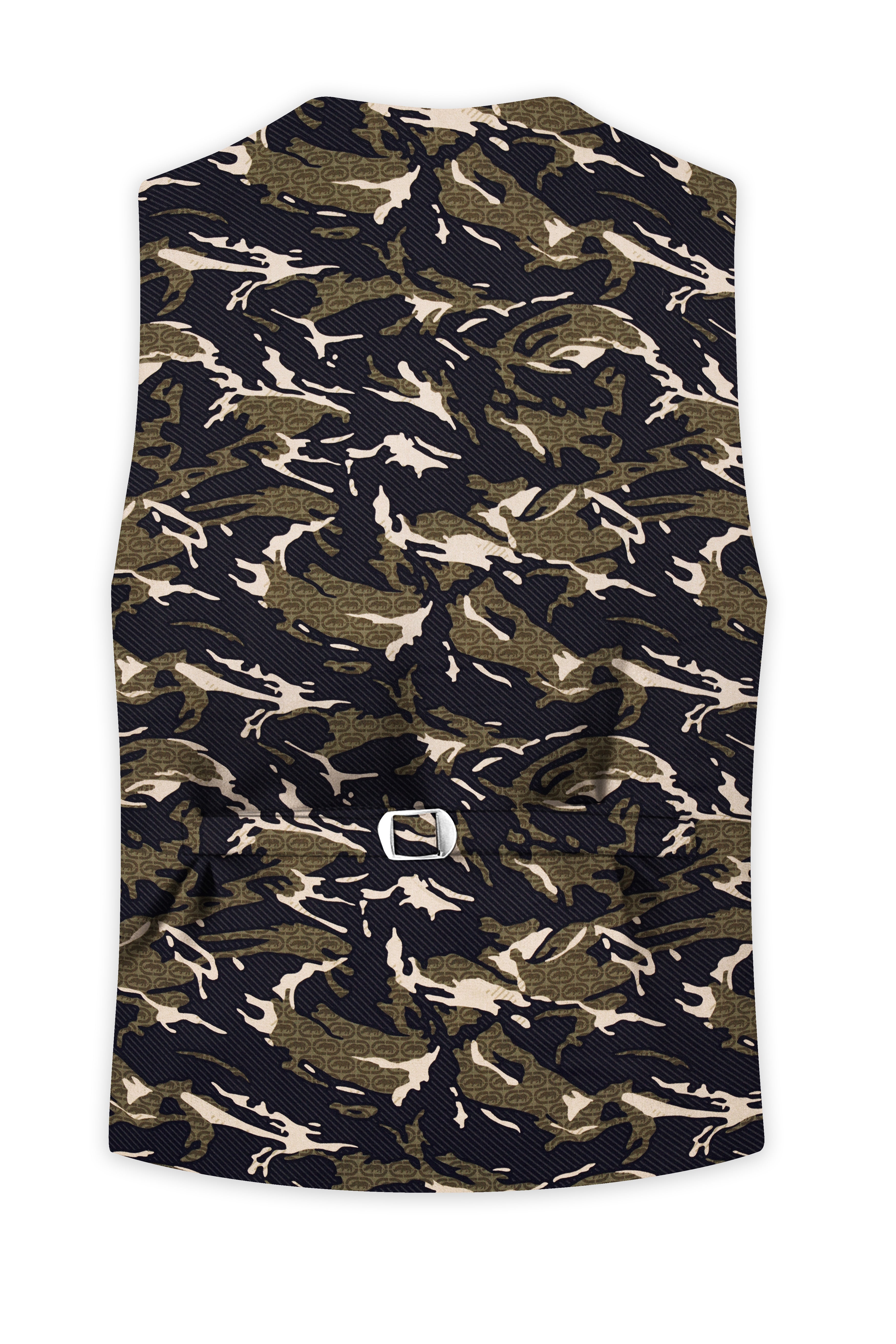 Mirage Black and Sage Green Camouflage Printed Cotton Waistcoat