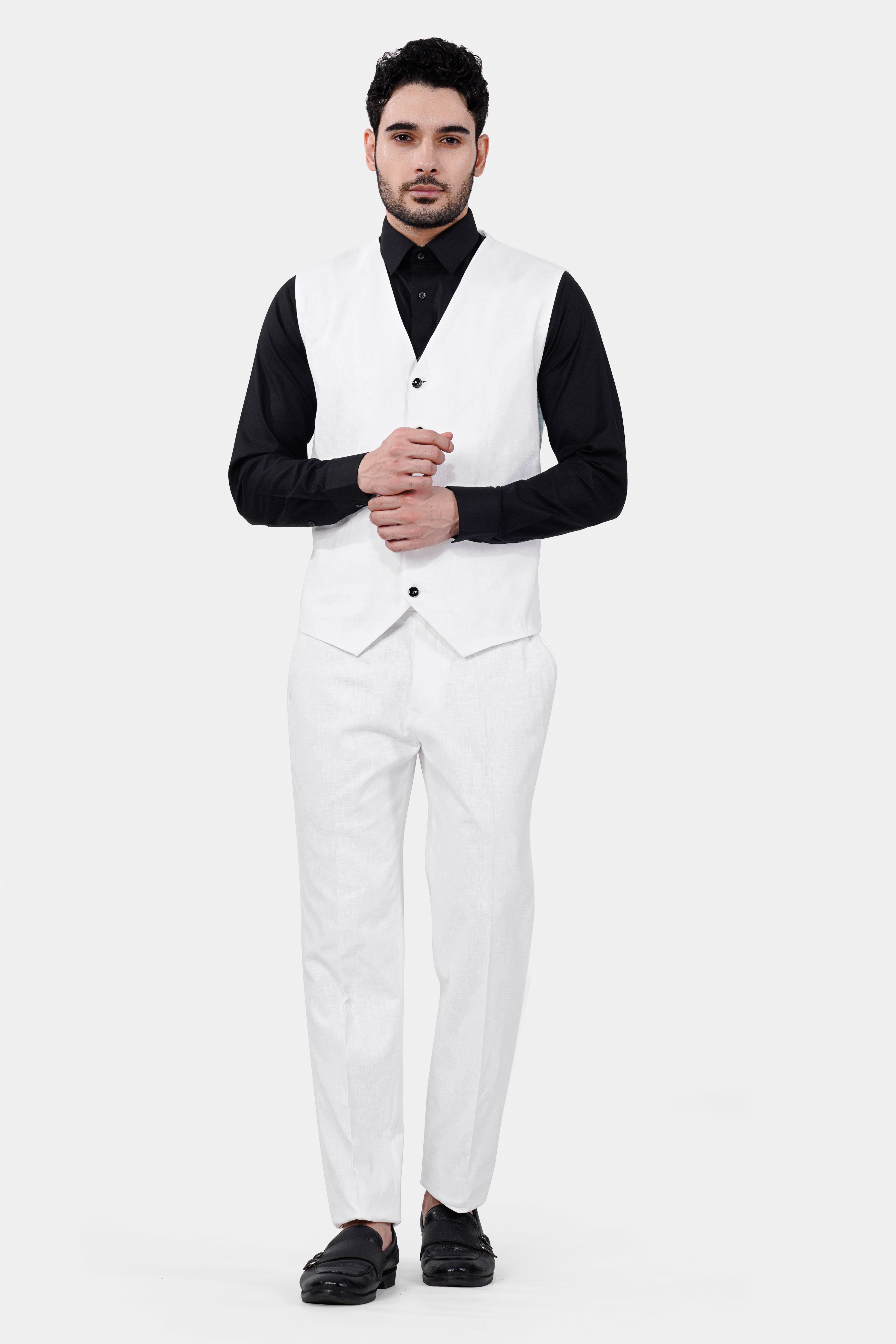 Bright White Luxurious Linen Waistcoat