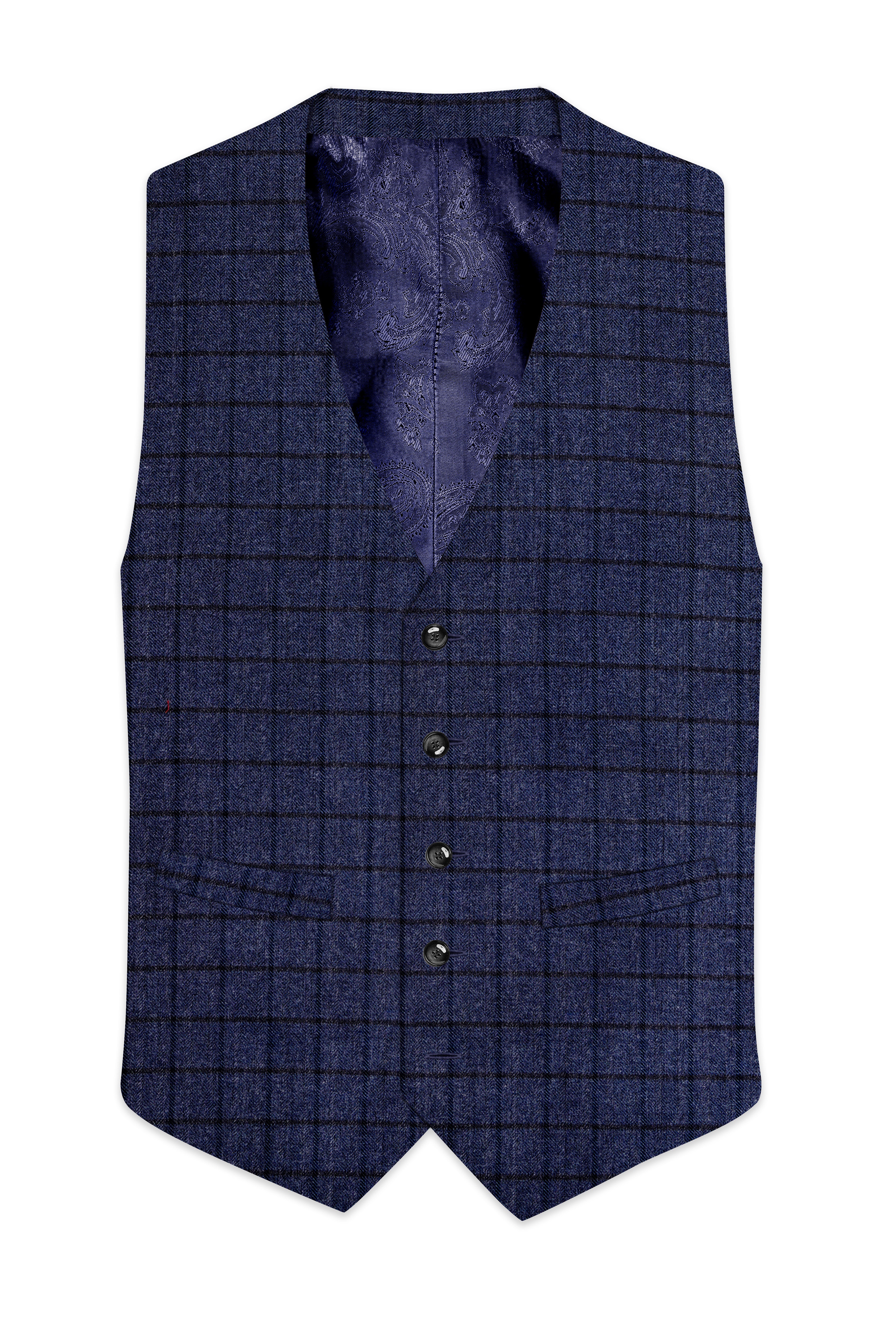 Ebony Clay Blue Windowpane Tweed Waistcoat