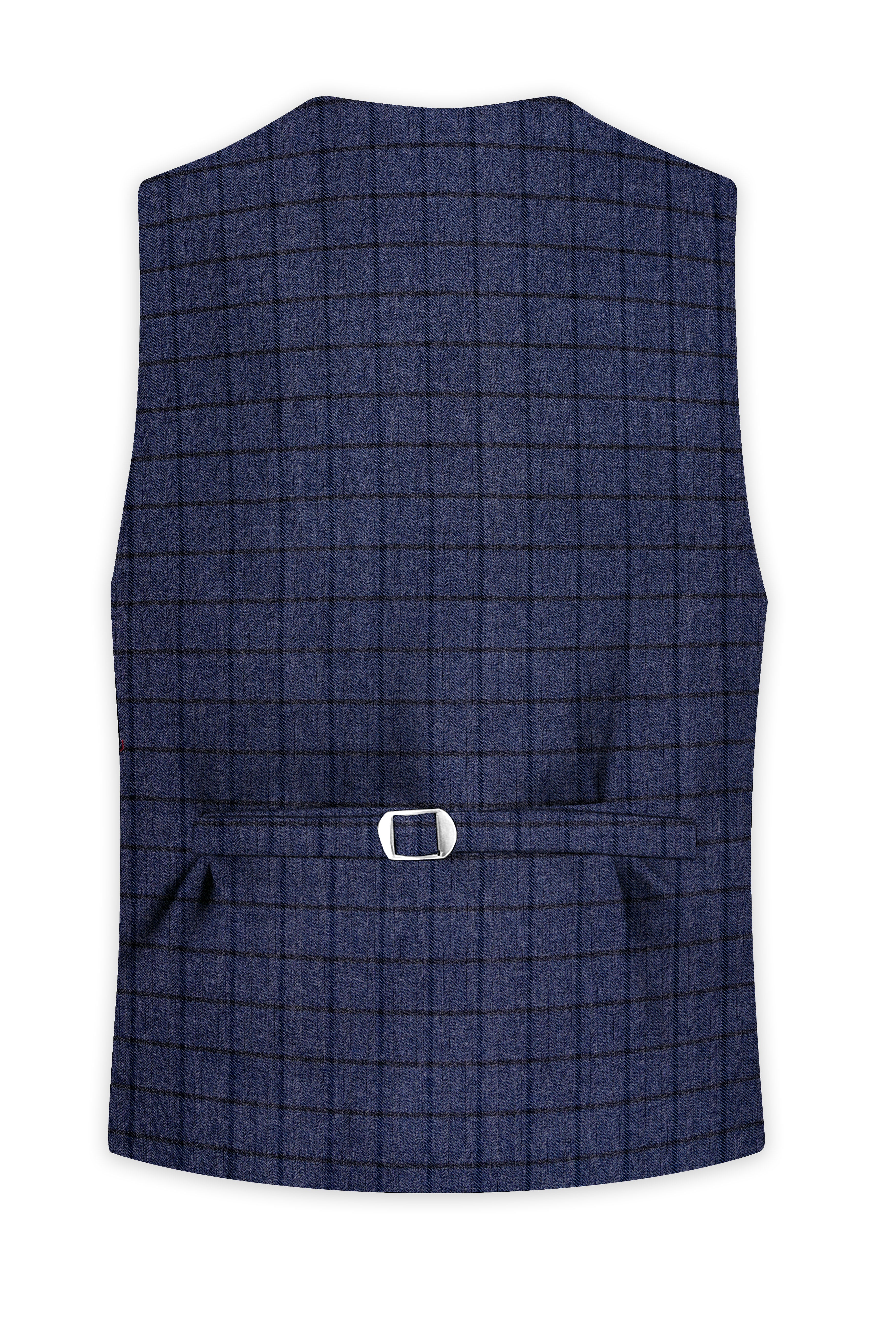 Ebony Clay Blue Windowpane Tweed Waistcoat