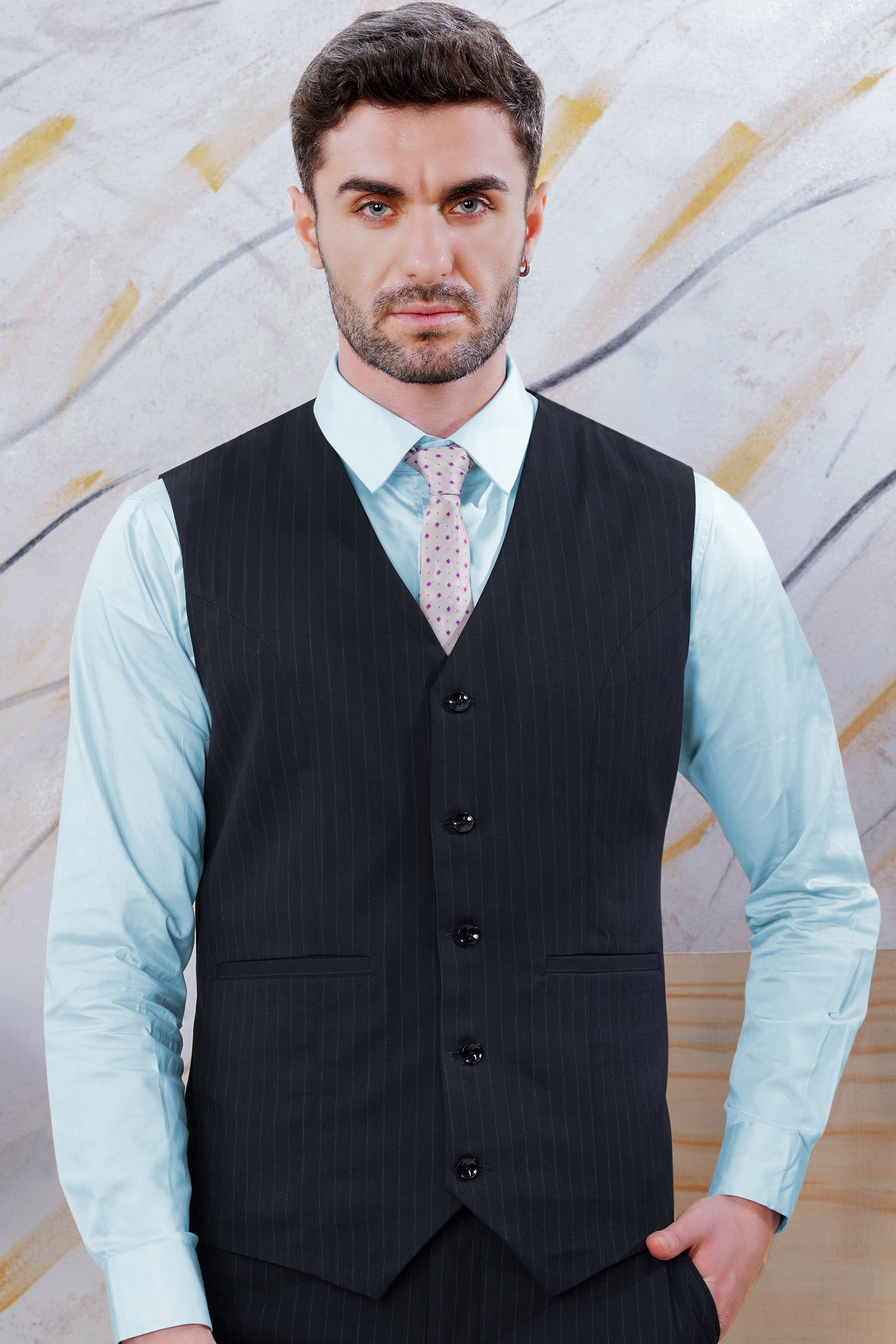 Black shirt blue clearance waistcoat