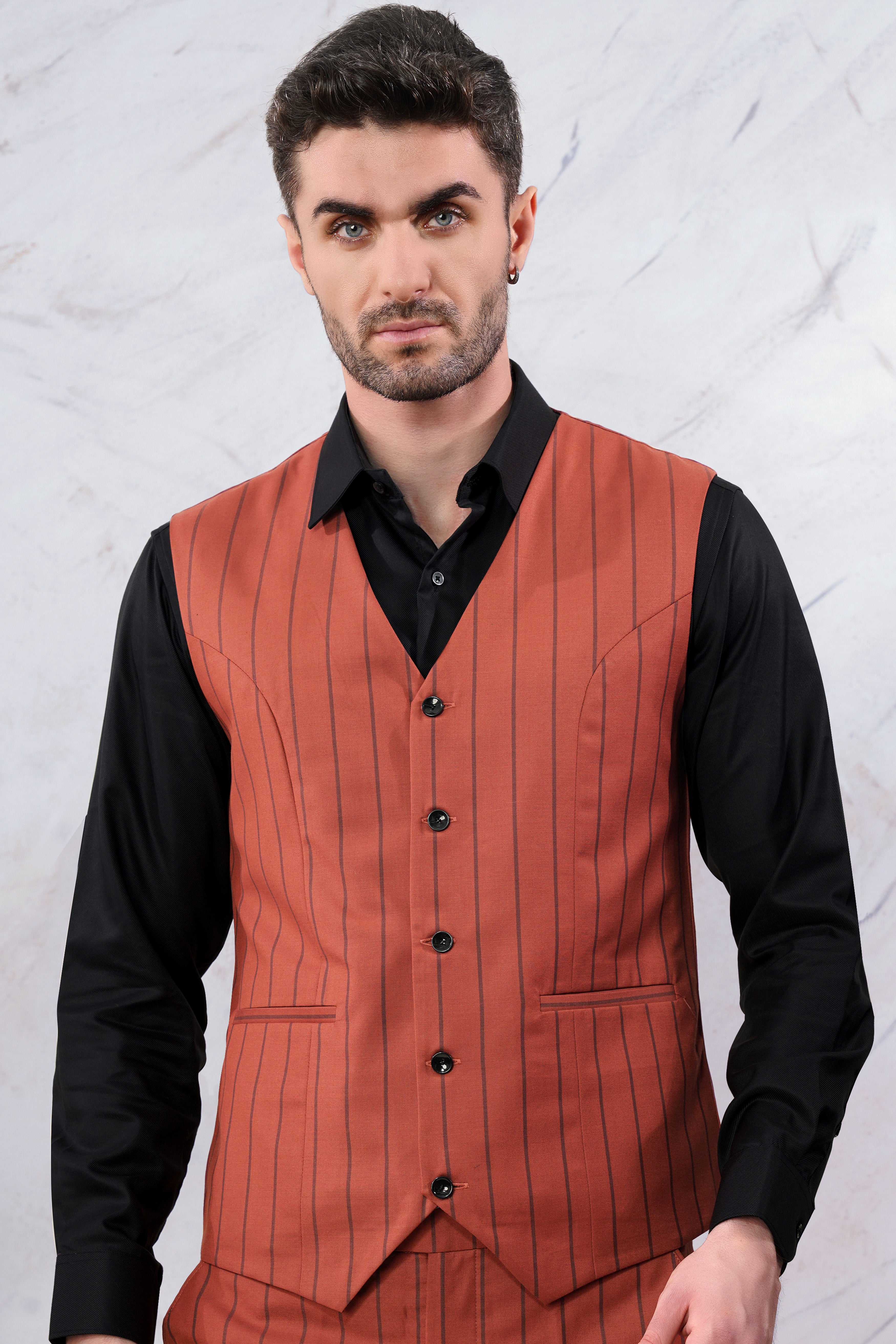 Mojo Red Striped Wool Rich Waistcoat