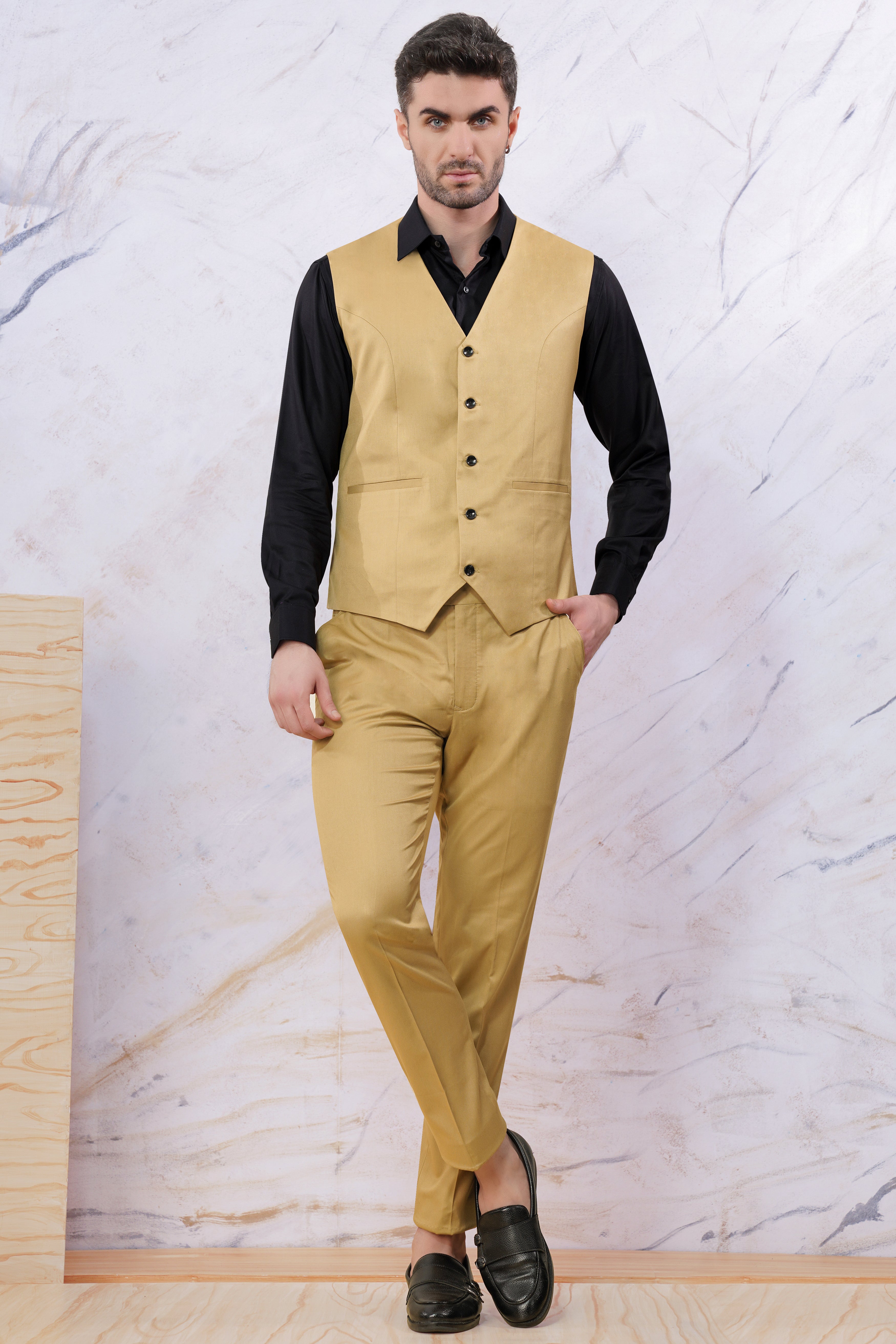 Twine Beige Wool Rich Waistcoat