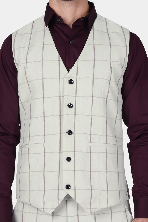 Iron Cream Windowpane Wool Rich Waistcoat