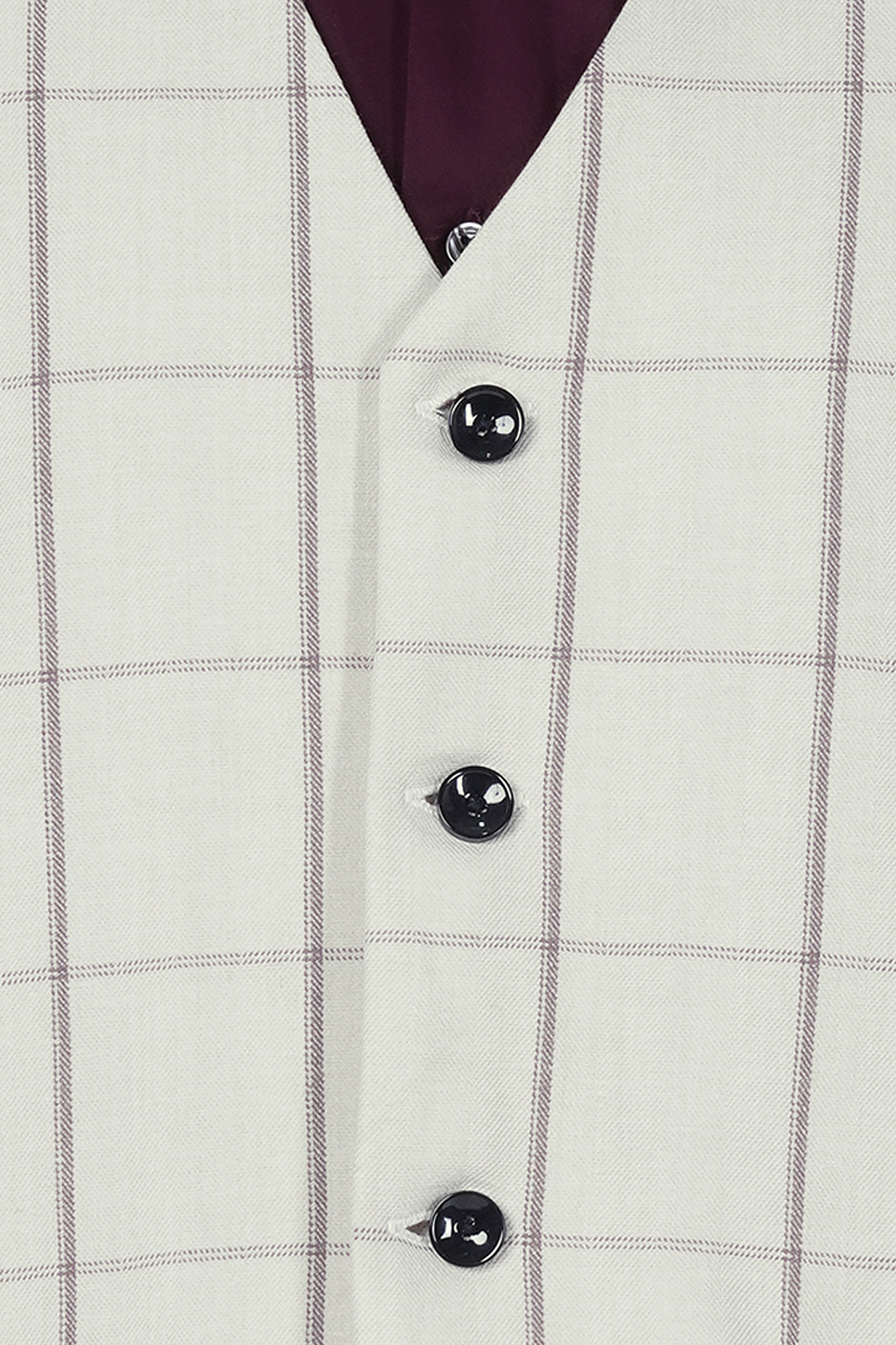 Iron Cream Windowpane Wool Rich Waistcoat