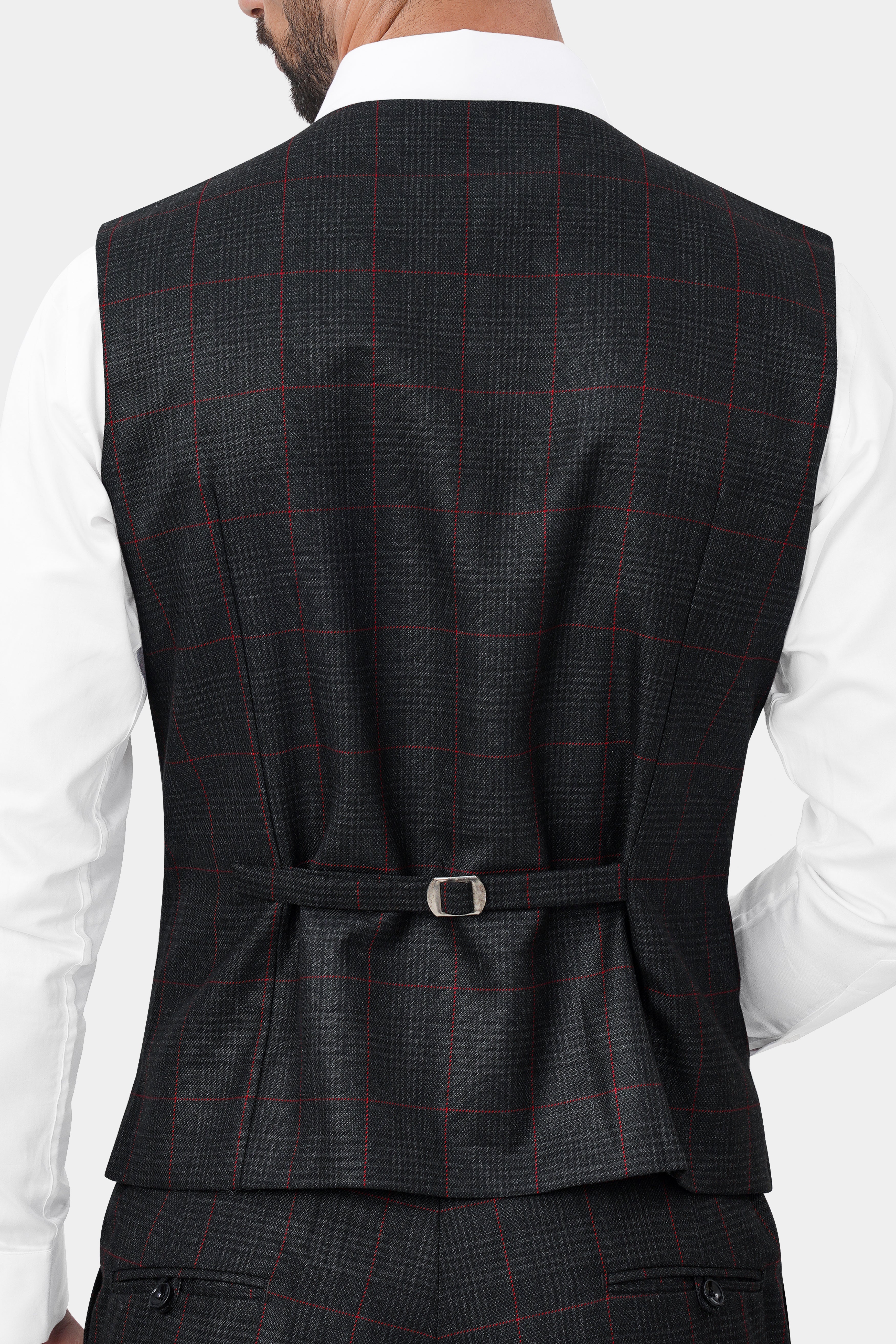 Bunker Black and Maple Red Windowpane Tweed Waistcoat