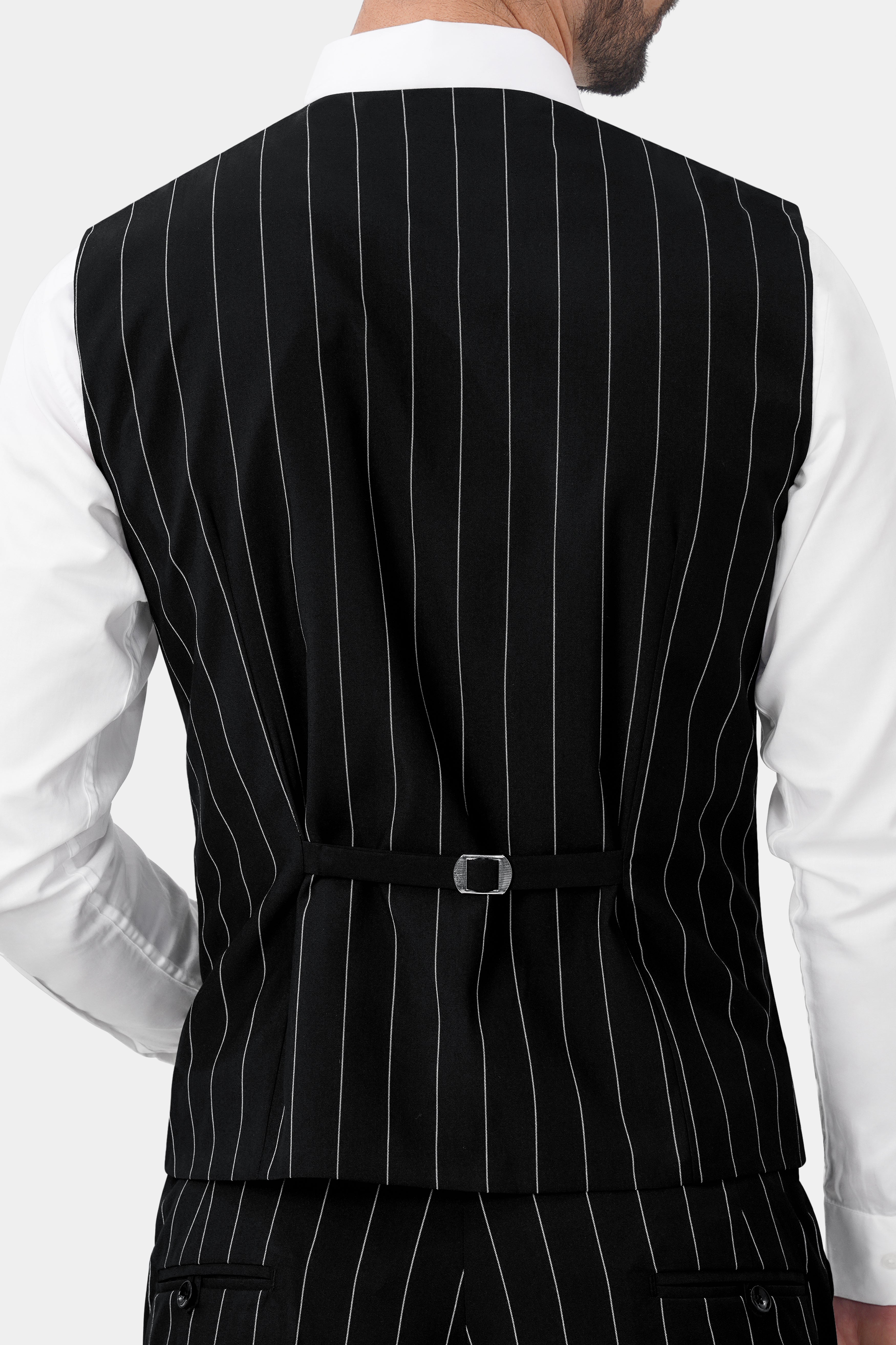 Jade Black and White Striped Wool Rich Waistcoat