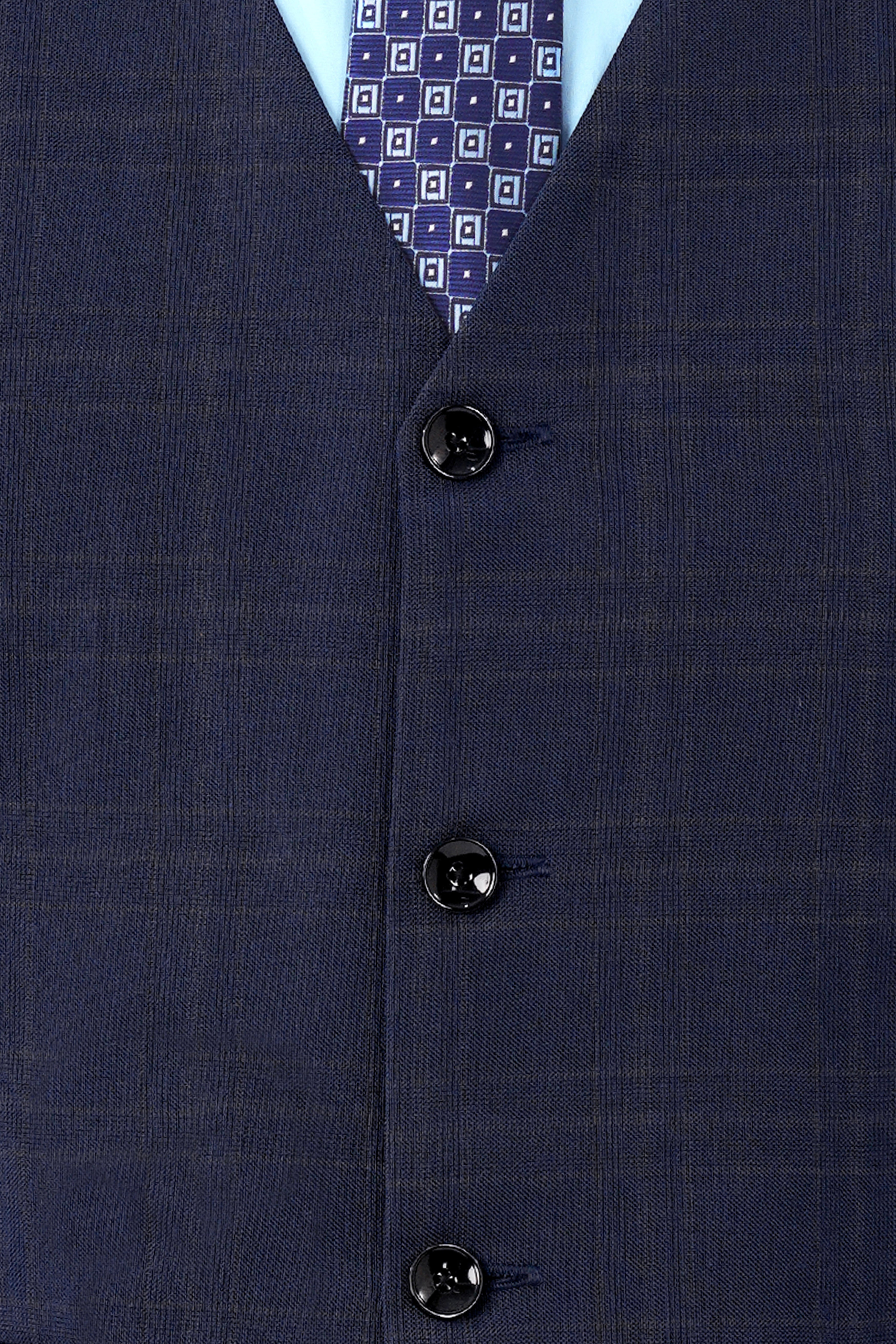 Thunder Blue Plaid Wool Rich Waistcoat