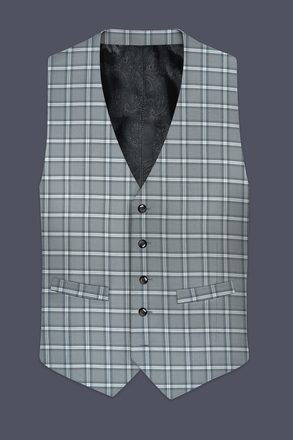 Pewter Gray and White Windowpane Wool Rich Waistcoat