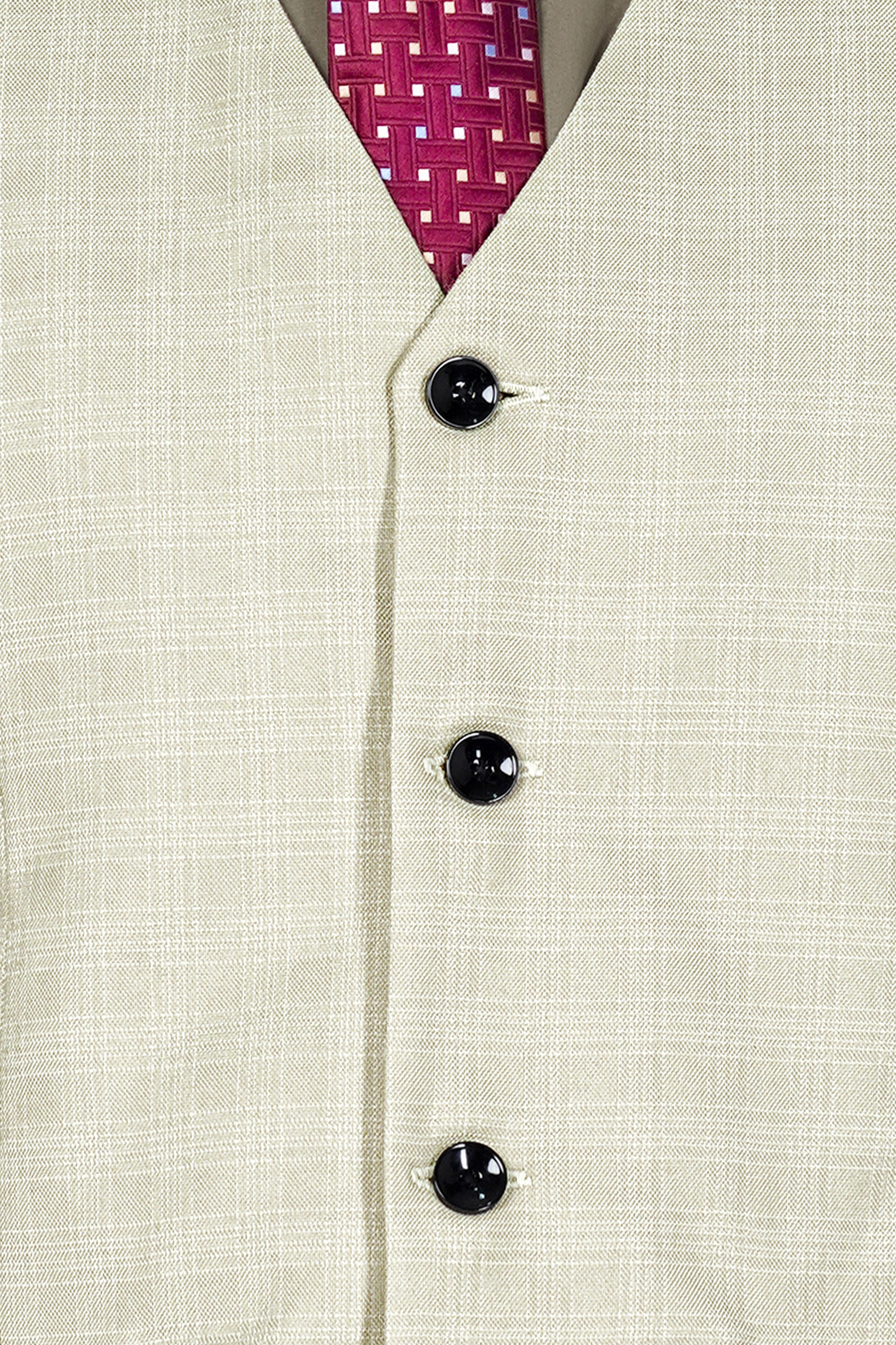 Bone Cream Subtle Plaid Wool Rich Waistcoat