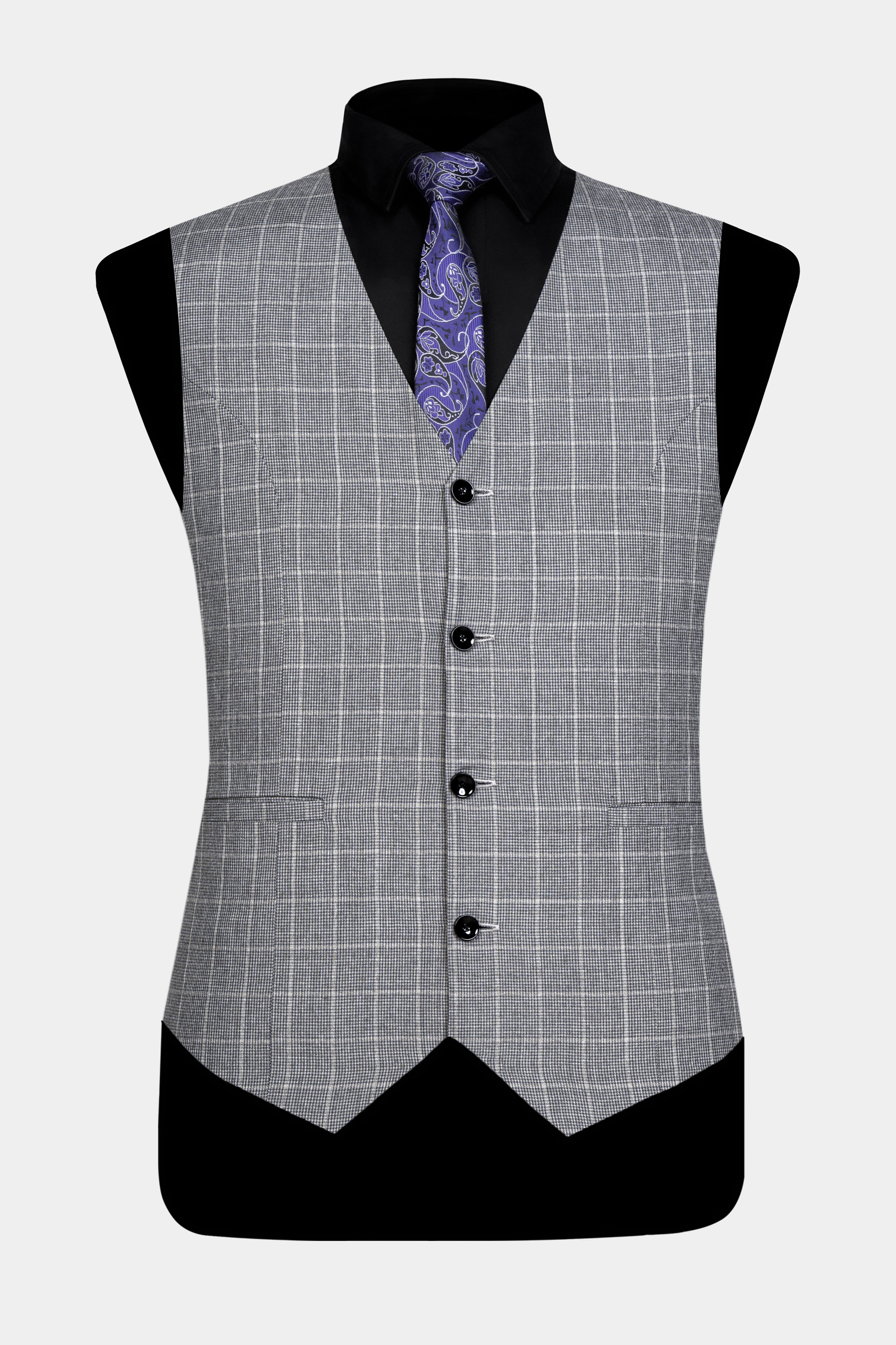 Boulder Gray Windowpane Wool Rich Waistcoat