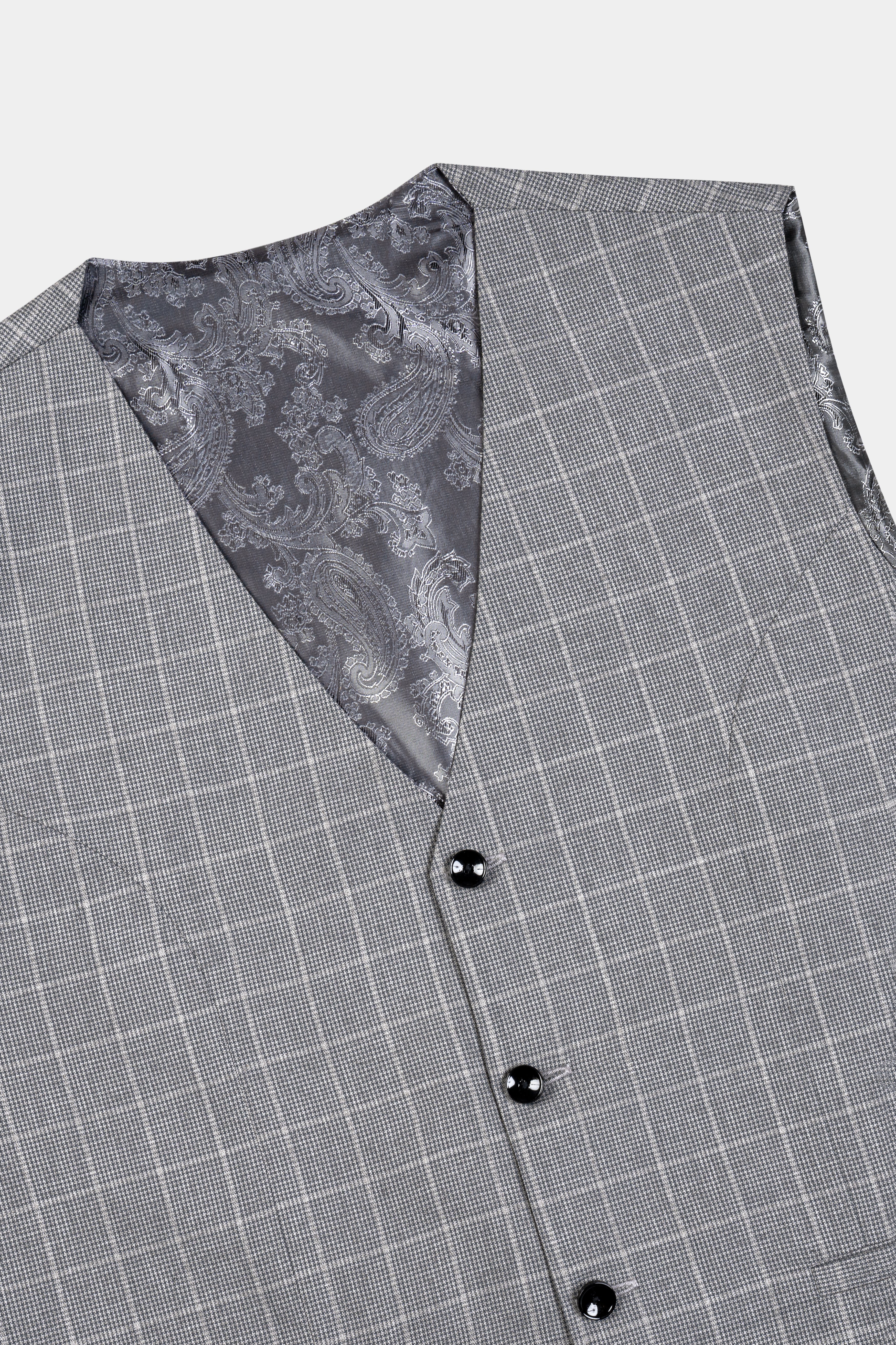 Boulder Gray Windowpane Wool Rich Waistcoat