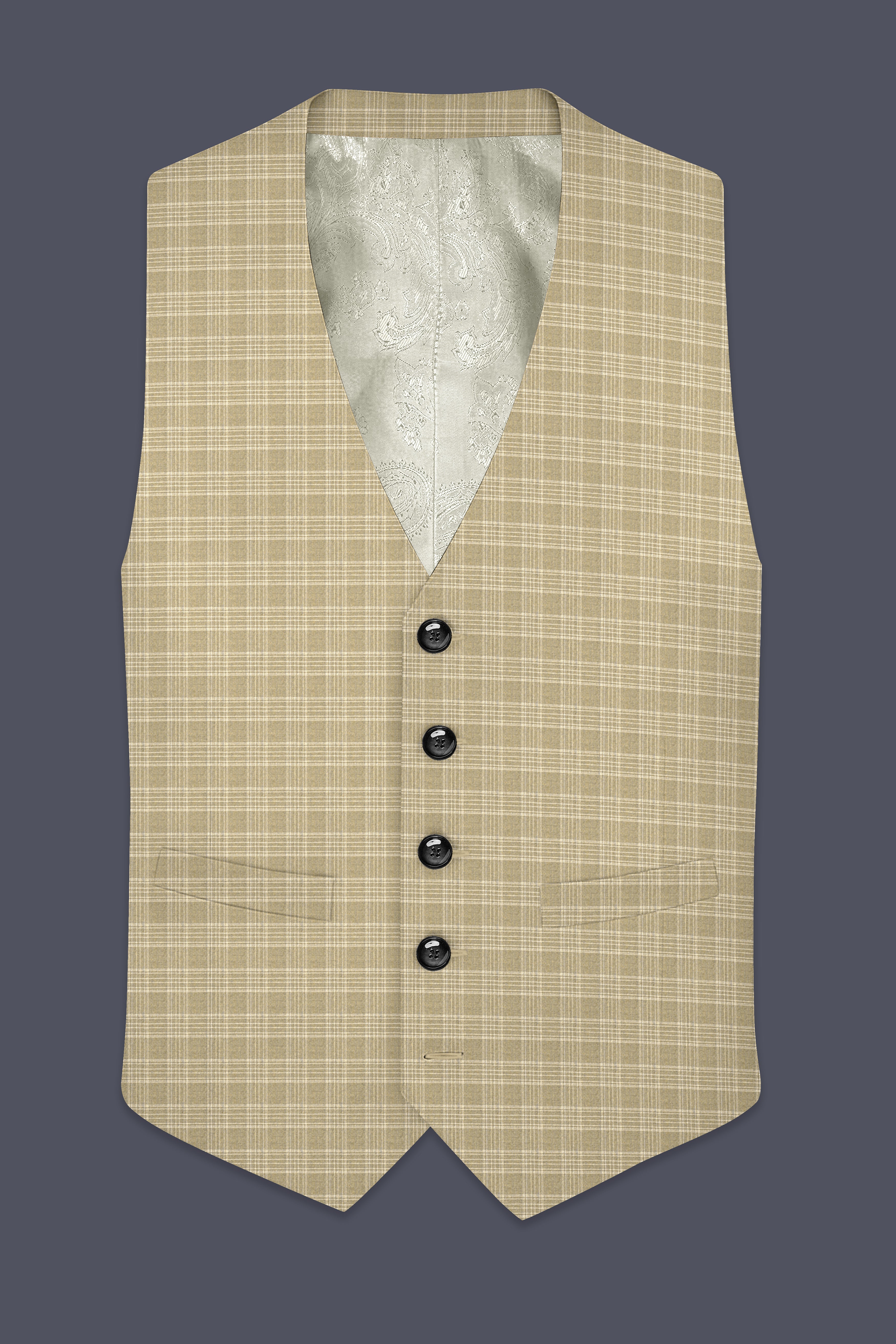 Oyster Brown Plaid Wool Rich Waistcoat