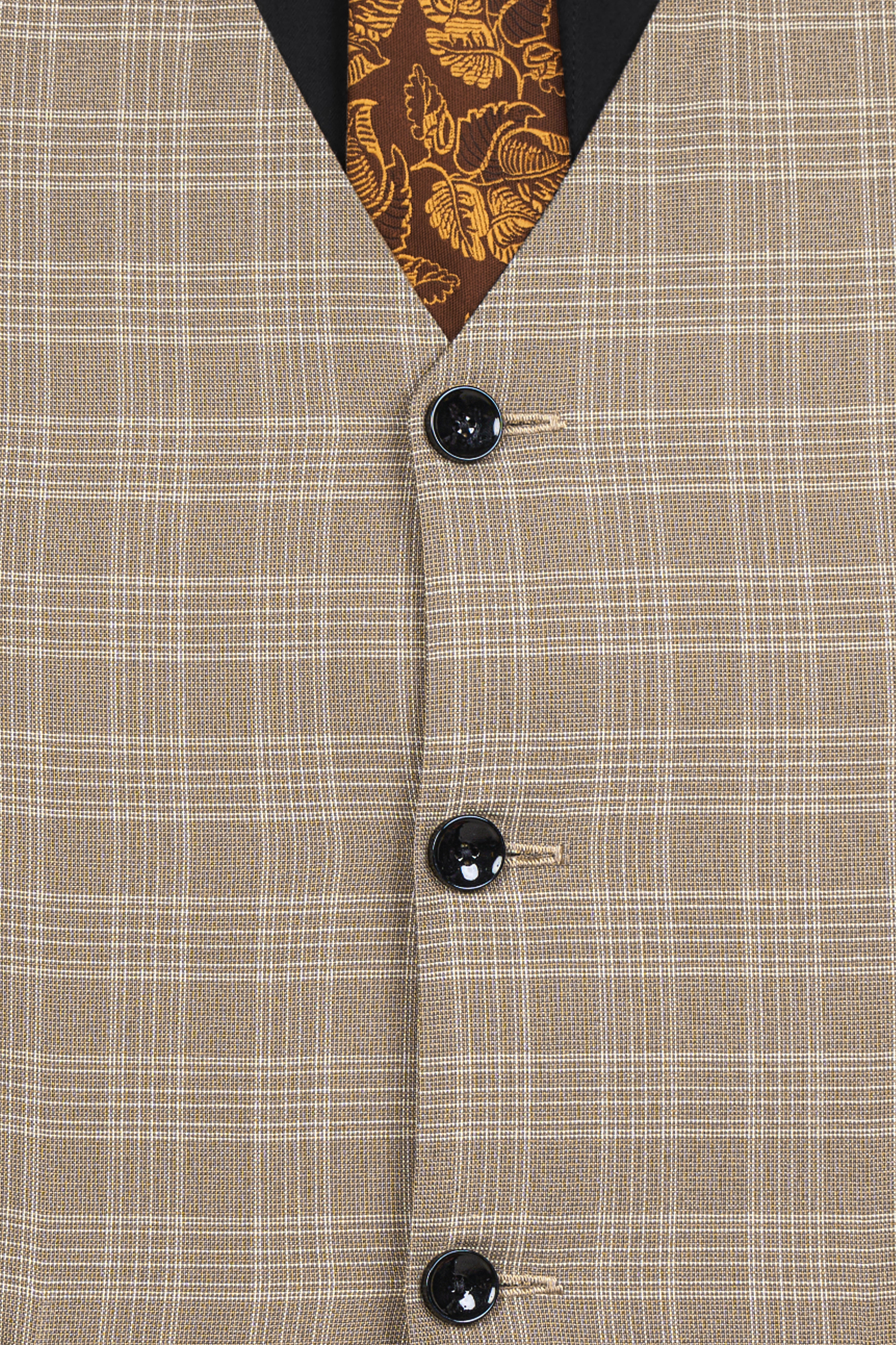 Oyster Brown Plaid Wool Rich Waistcoat