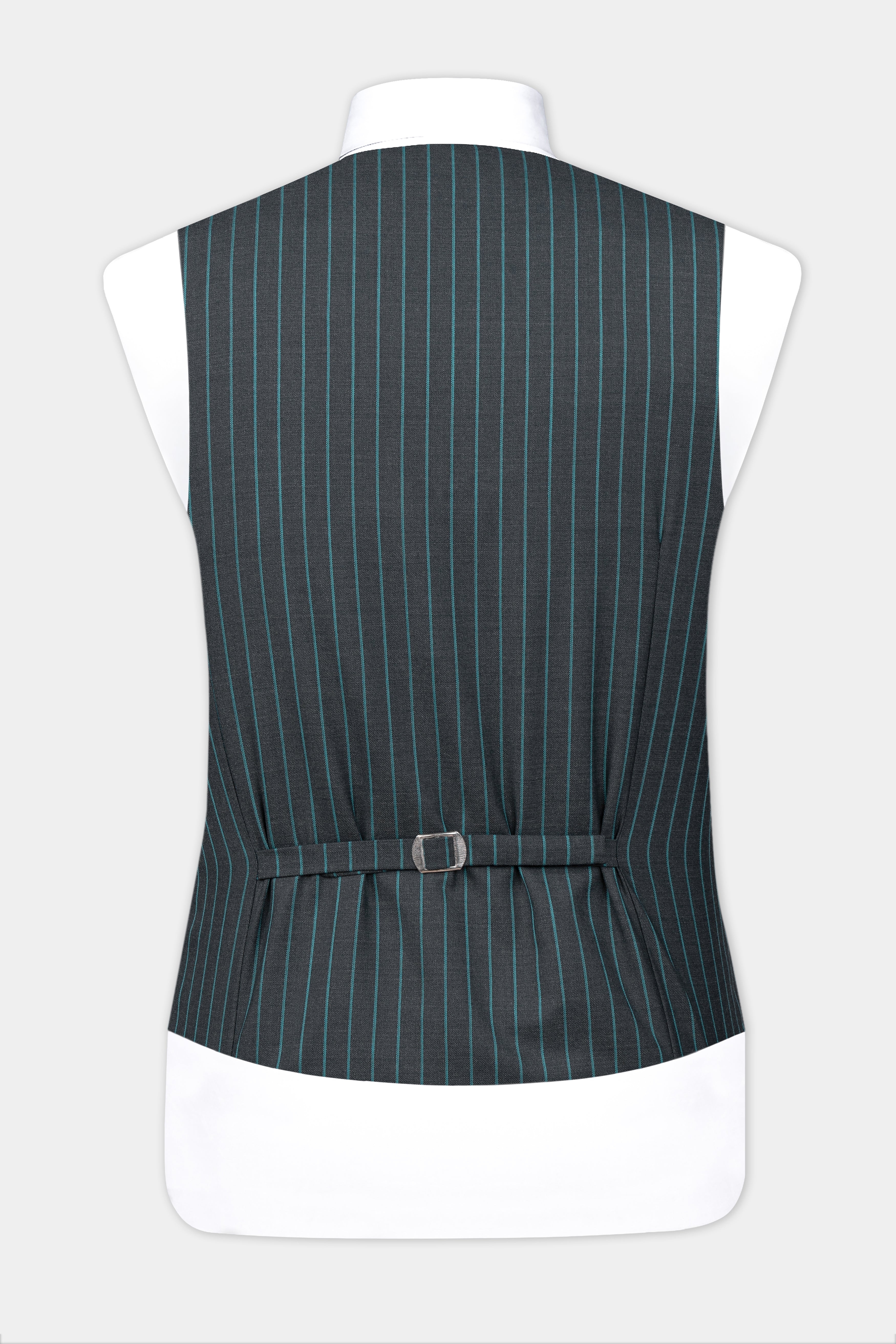 Gravel Gray and Lagoon Blue Striped Wool Rich Waistcoat