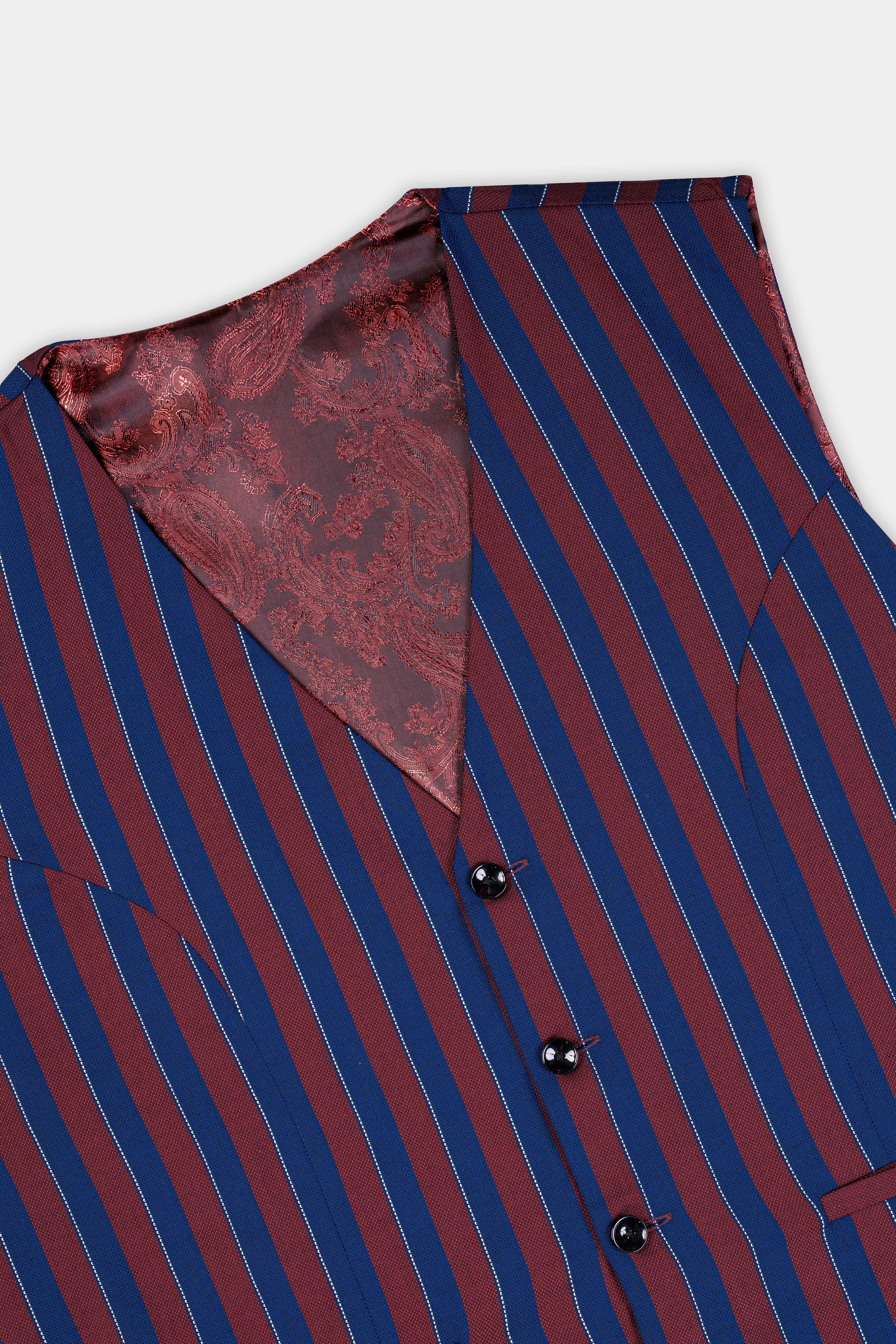 Espresso Red and Downriver Blue Striped Wool Rich Waistcoat