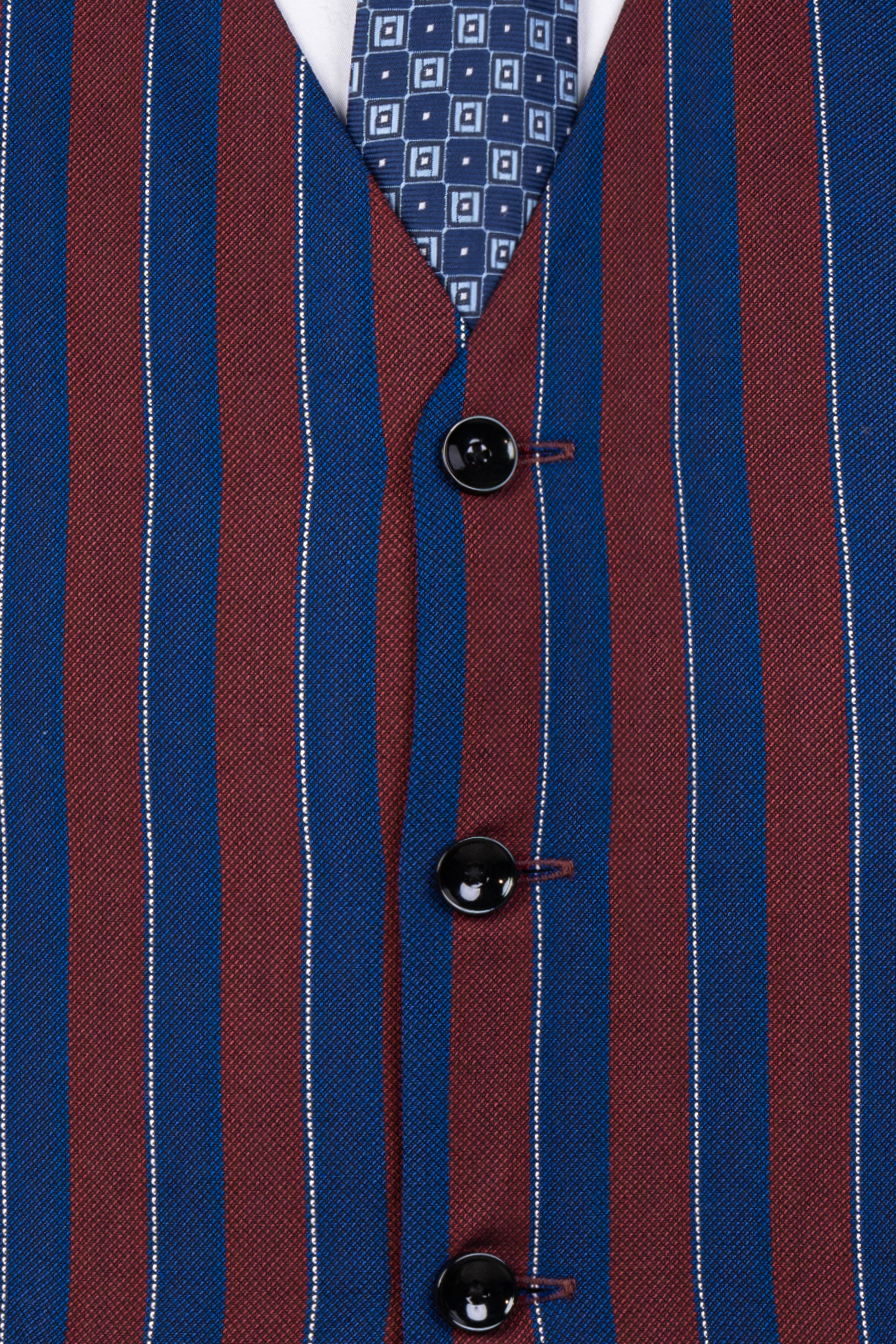 Espresso Red and Downriver Blue Striped Wool Rich Waistcoat