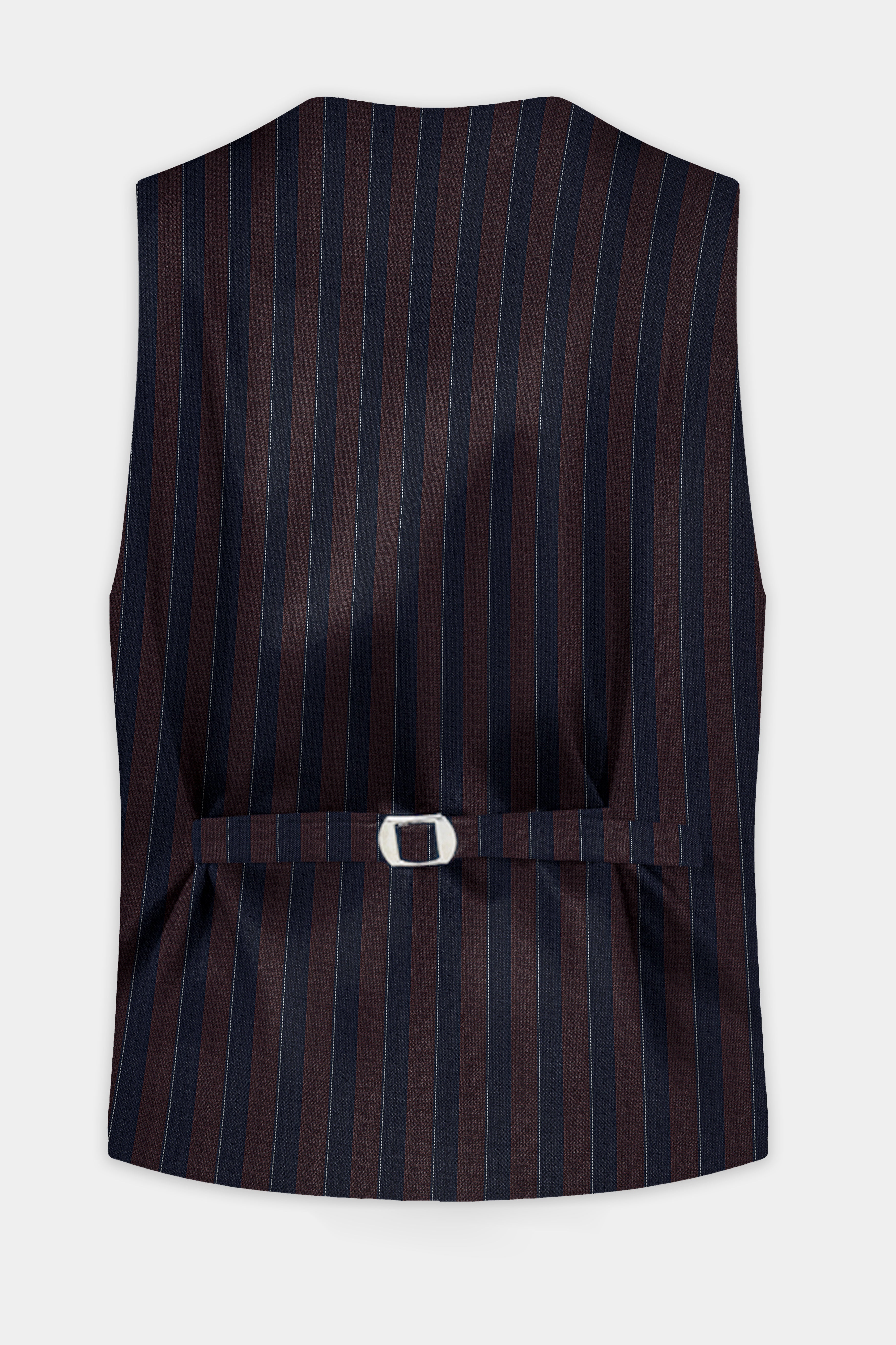 Bistre Brown and Admiral Blue Striped Wool Rich Waistcoat