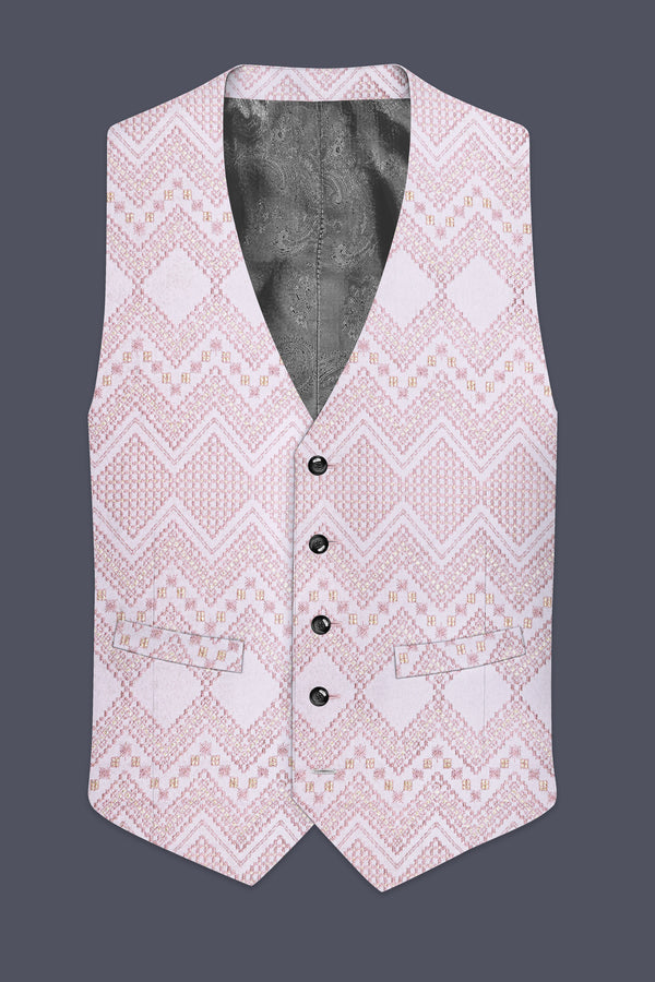 Florissa-Blossom Pink Chevron Sequin And Slik Thread Embroidered Waistcoat