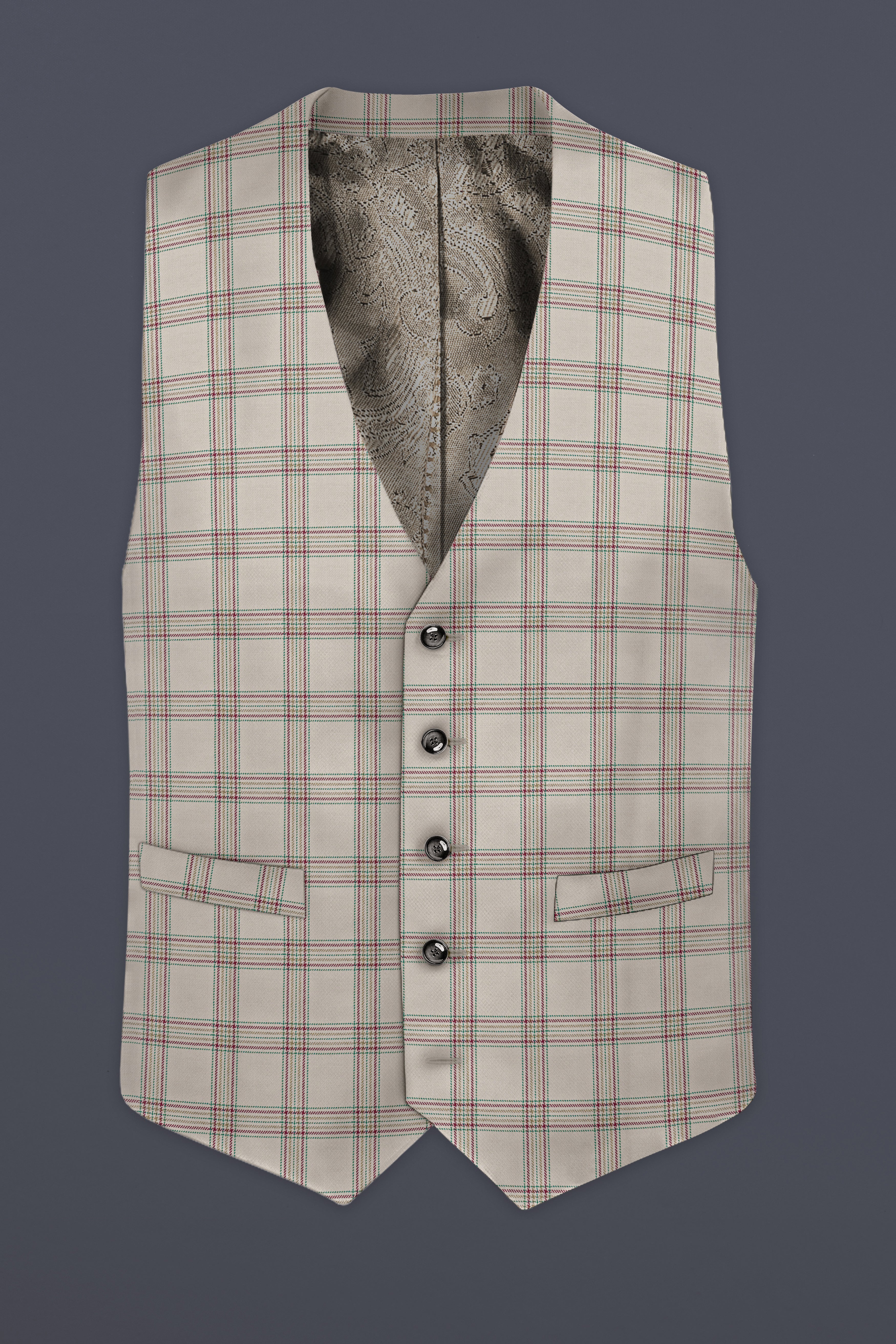 Swirl Cream with Maroon and Green windowpane Waistcoat