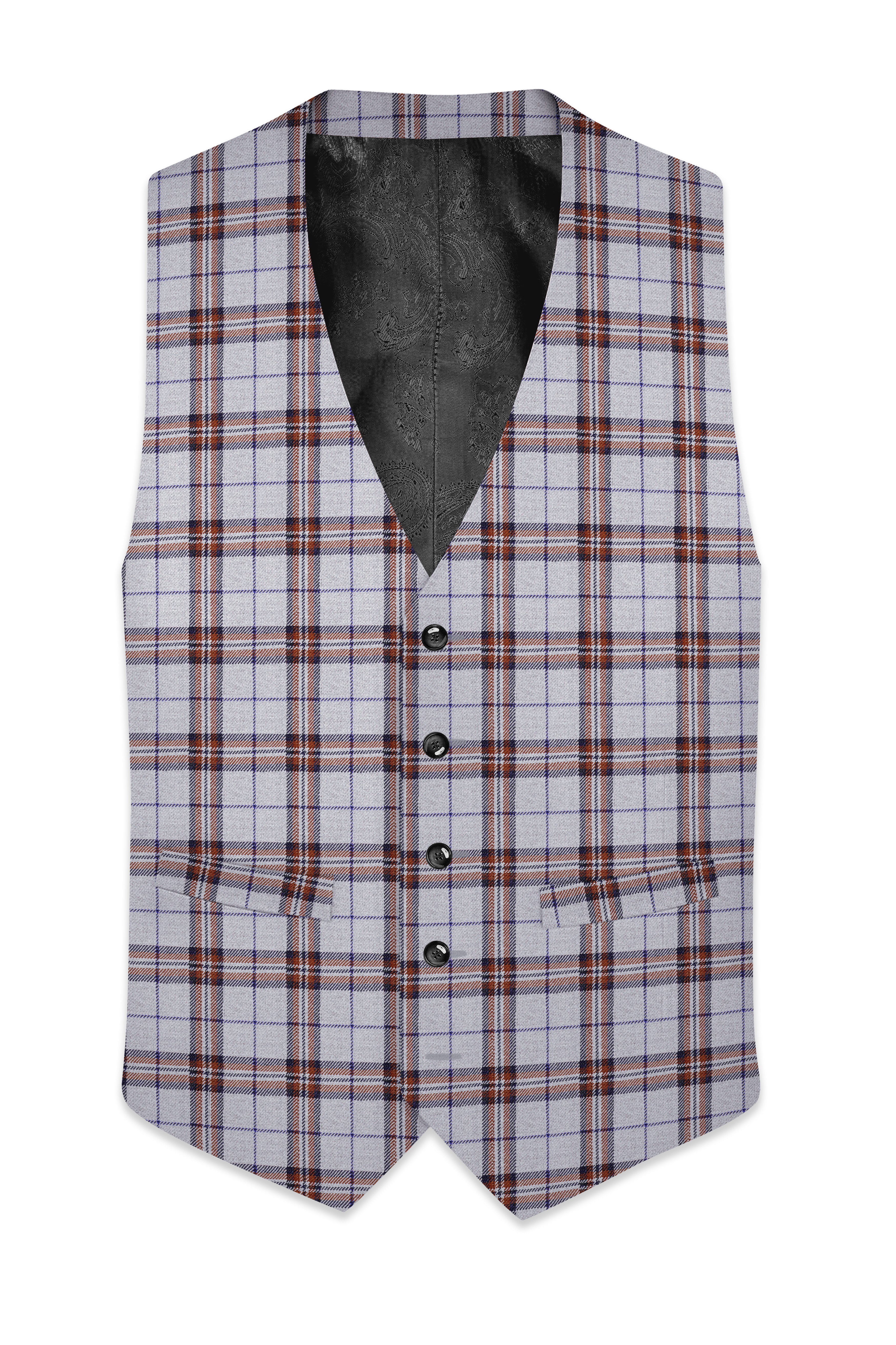 Cadet Gray with Maroon and Blue Plaid Tweed Waistcoat