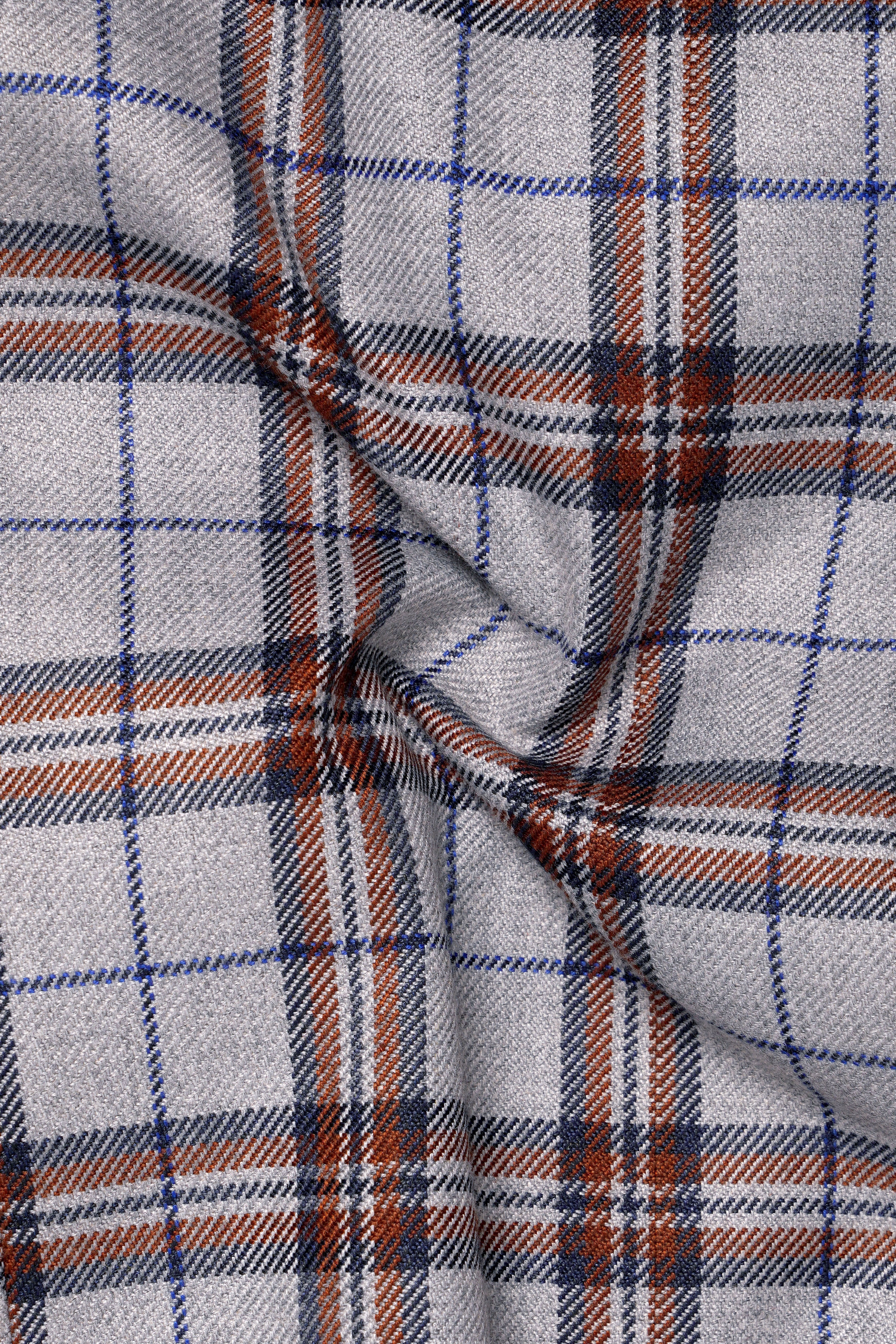 Cadet Gray with Maroon and Blue Plaid Tweed Waistcoat