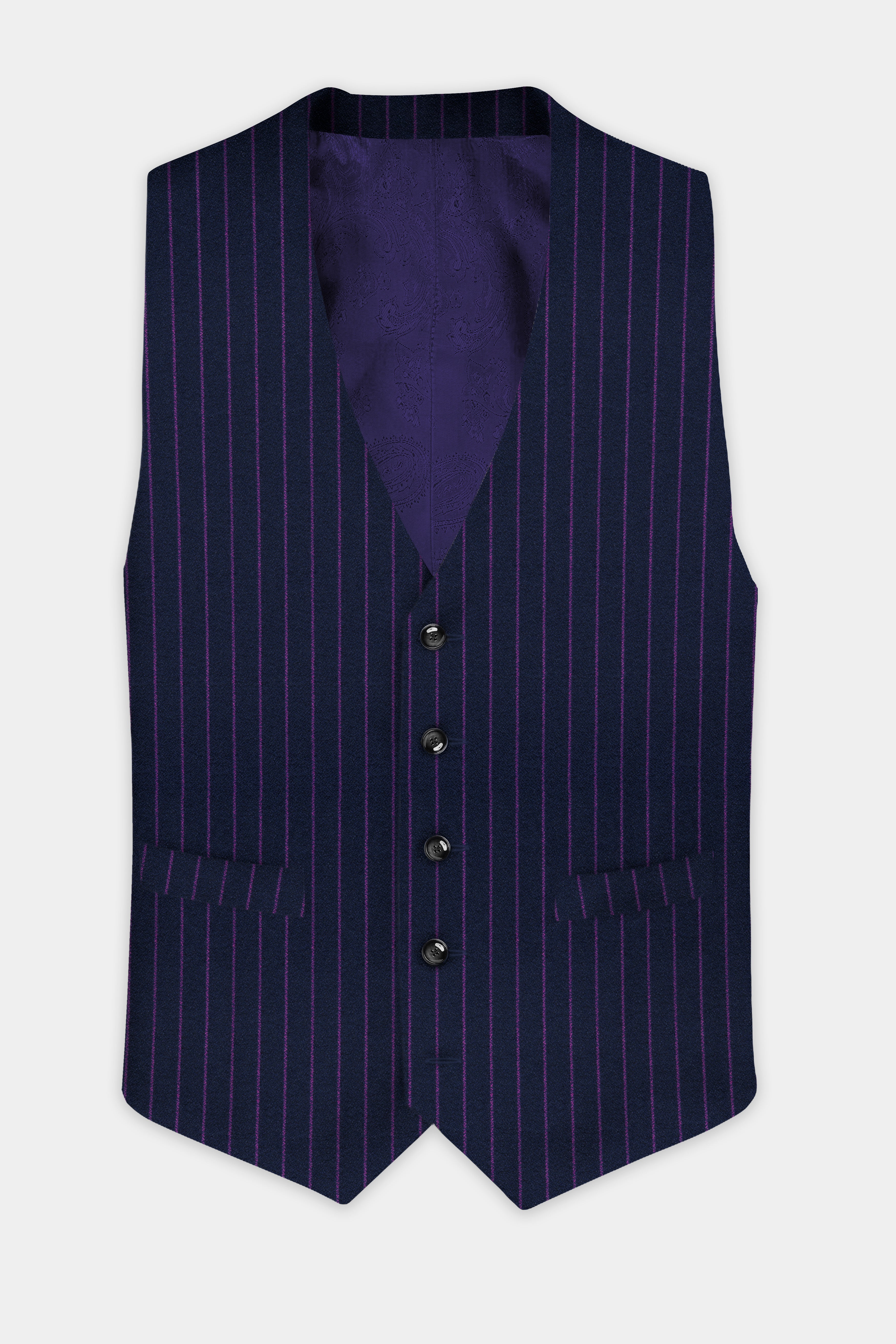 Steel Gray with Grape Purple Striped Wool Blend Waistcoat