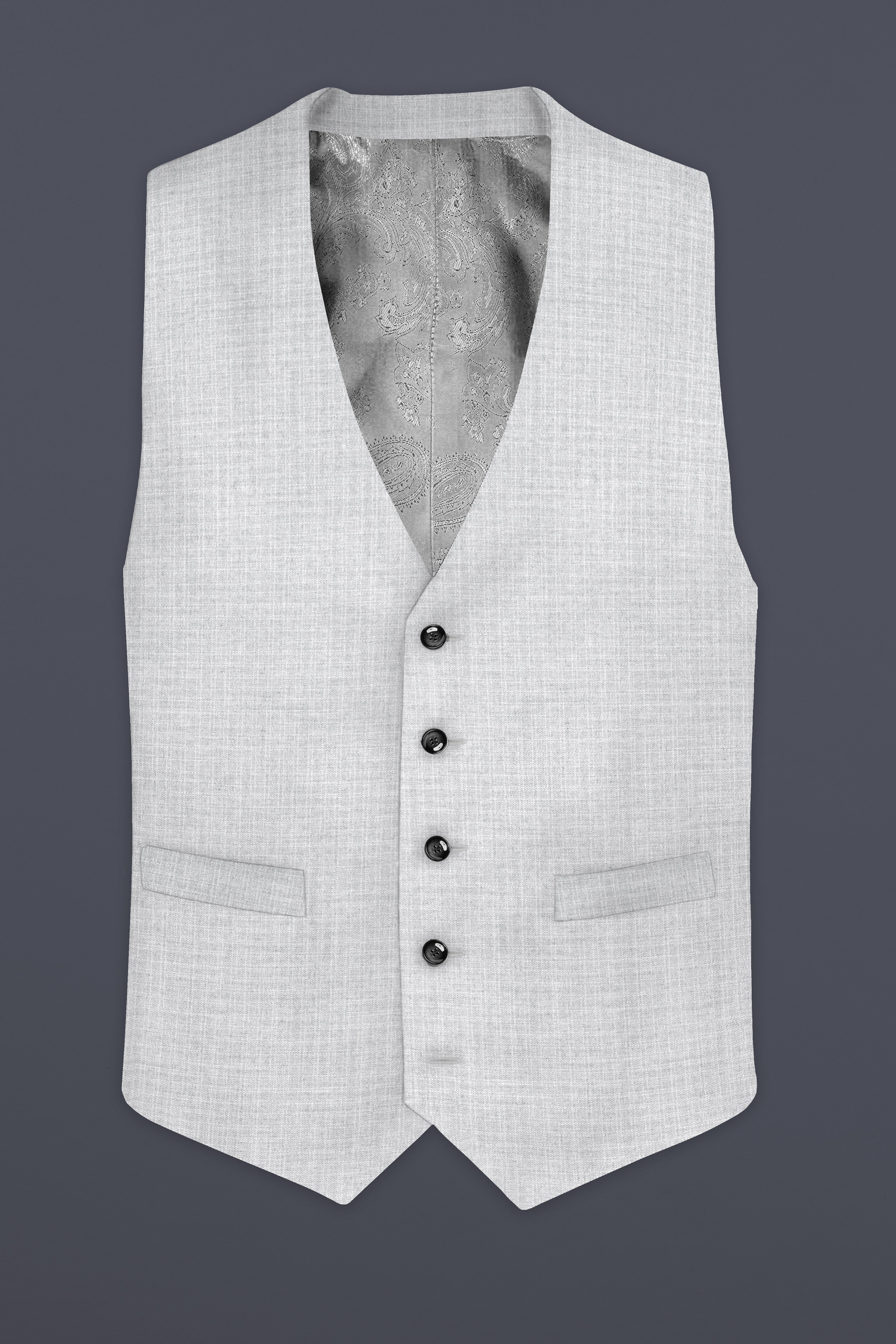 Pastel Gray Textured Wool Blend Waistcoat