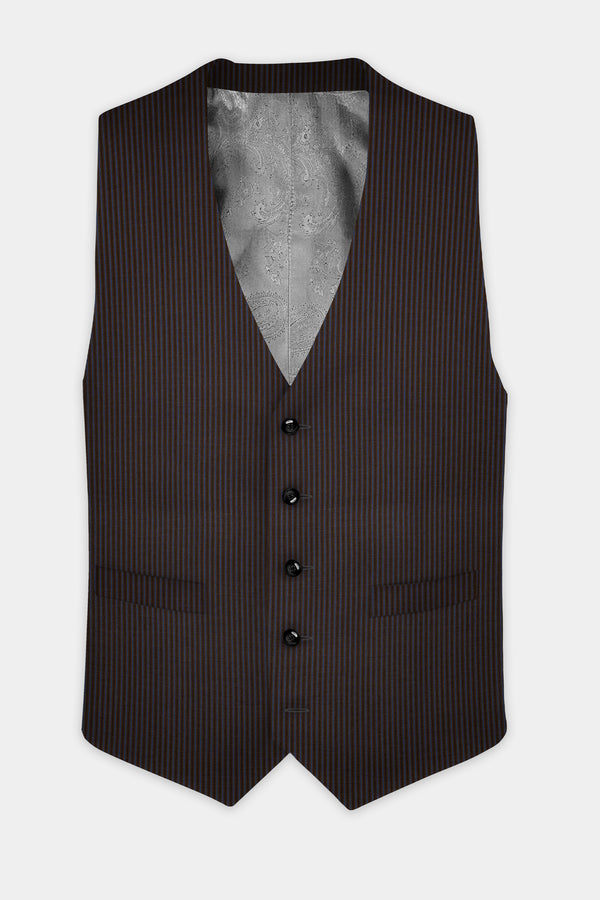 Eclipse Brown with Kashmir Blue Striped Wool Blend Waistcoat