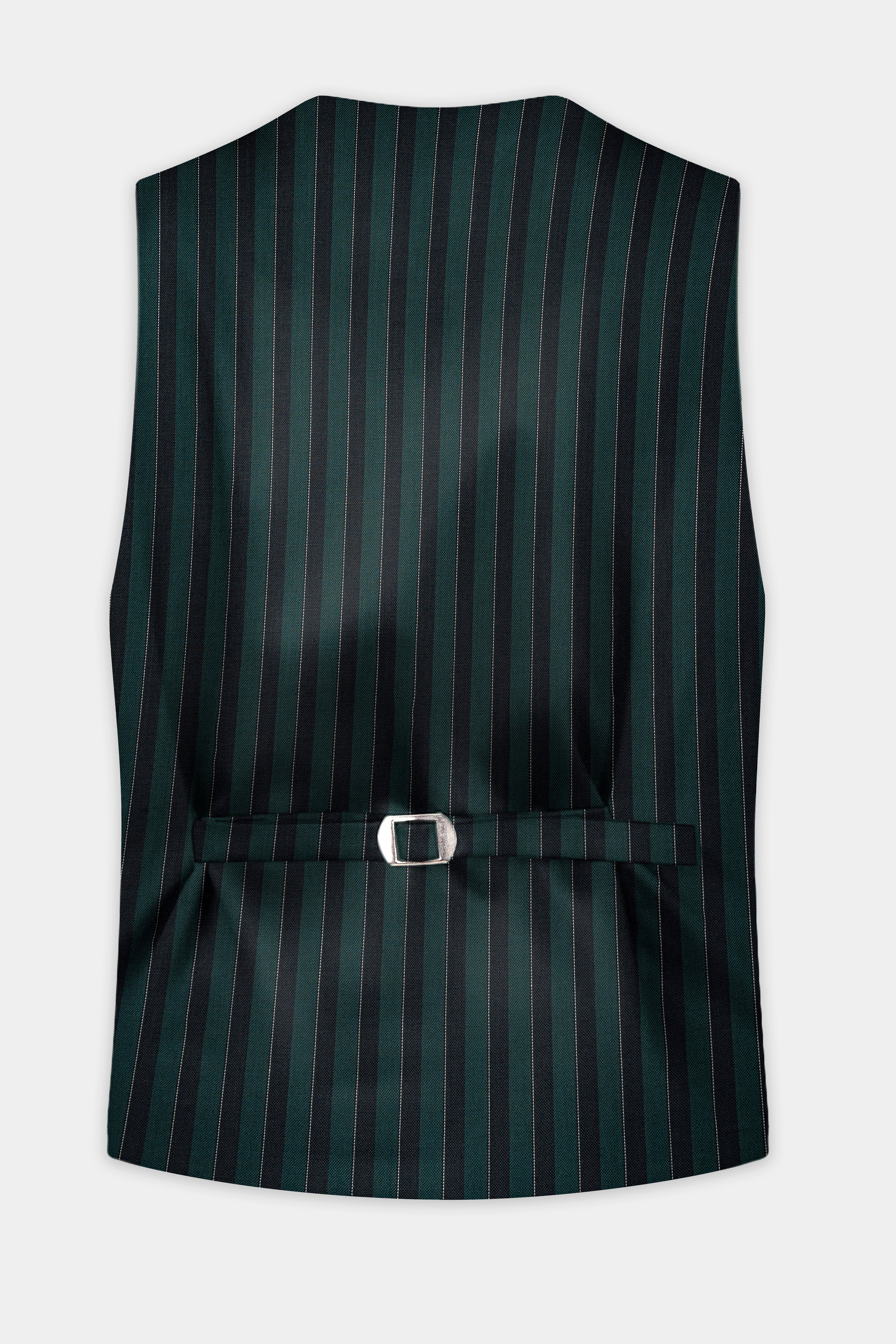 Timber Green With Bunker Black Striped Wool Blend Waistcoat