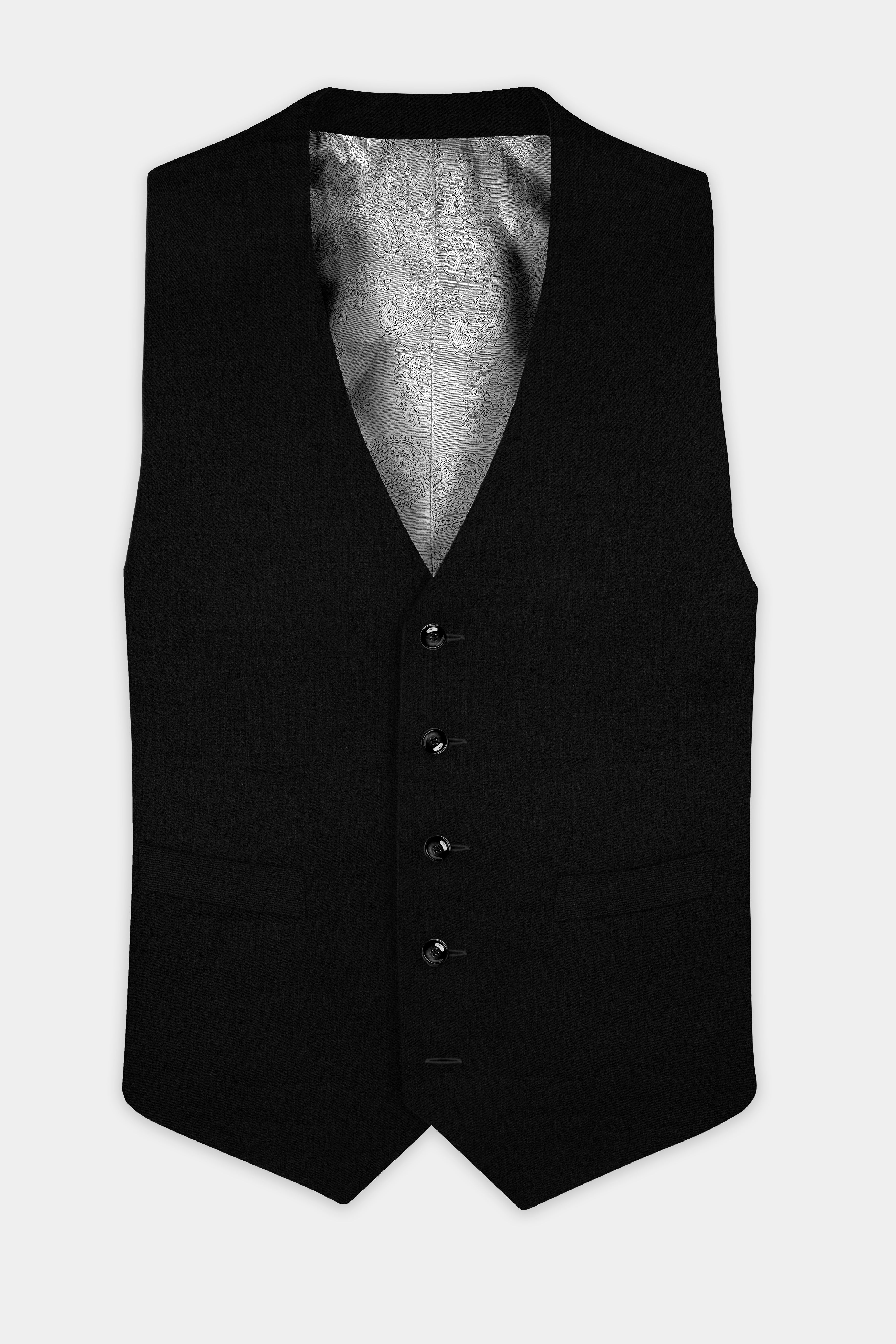 Jade Black Solid Wool Blend Stretchable Waistcoat