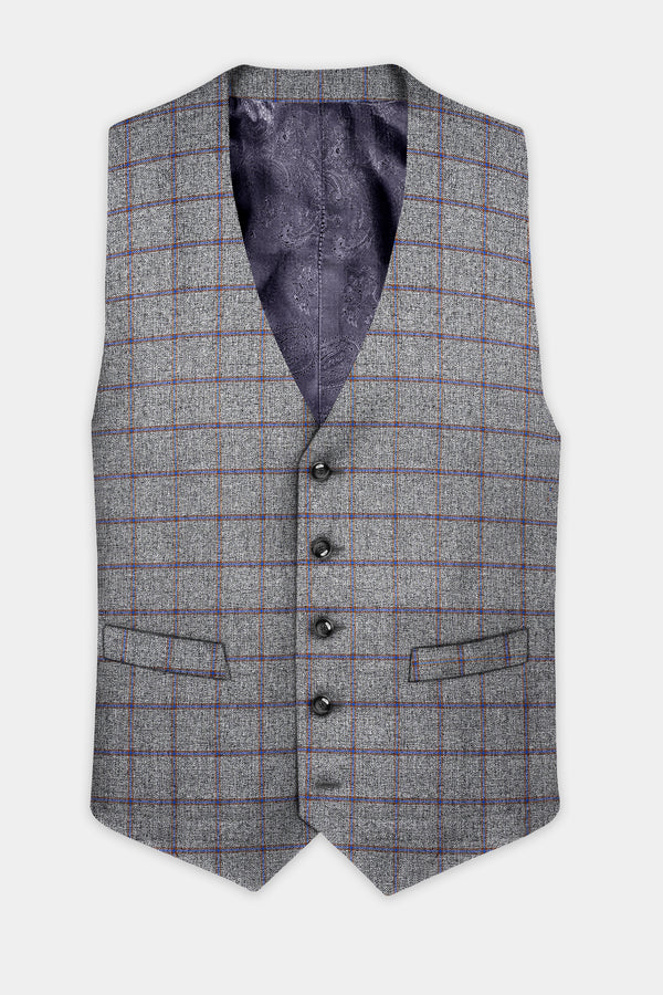 Smokey Gray Windowpane Wool Blend Waistcoat