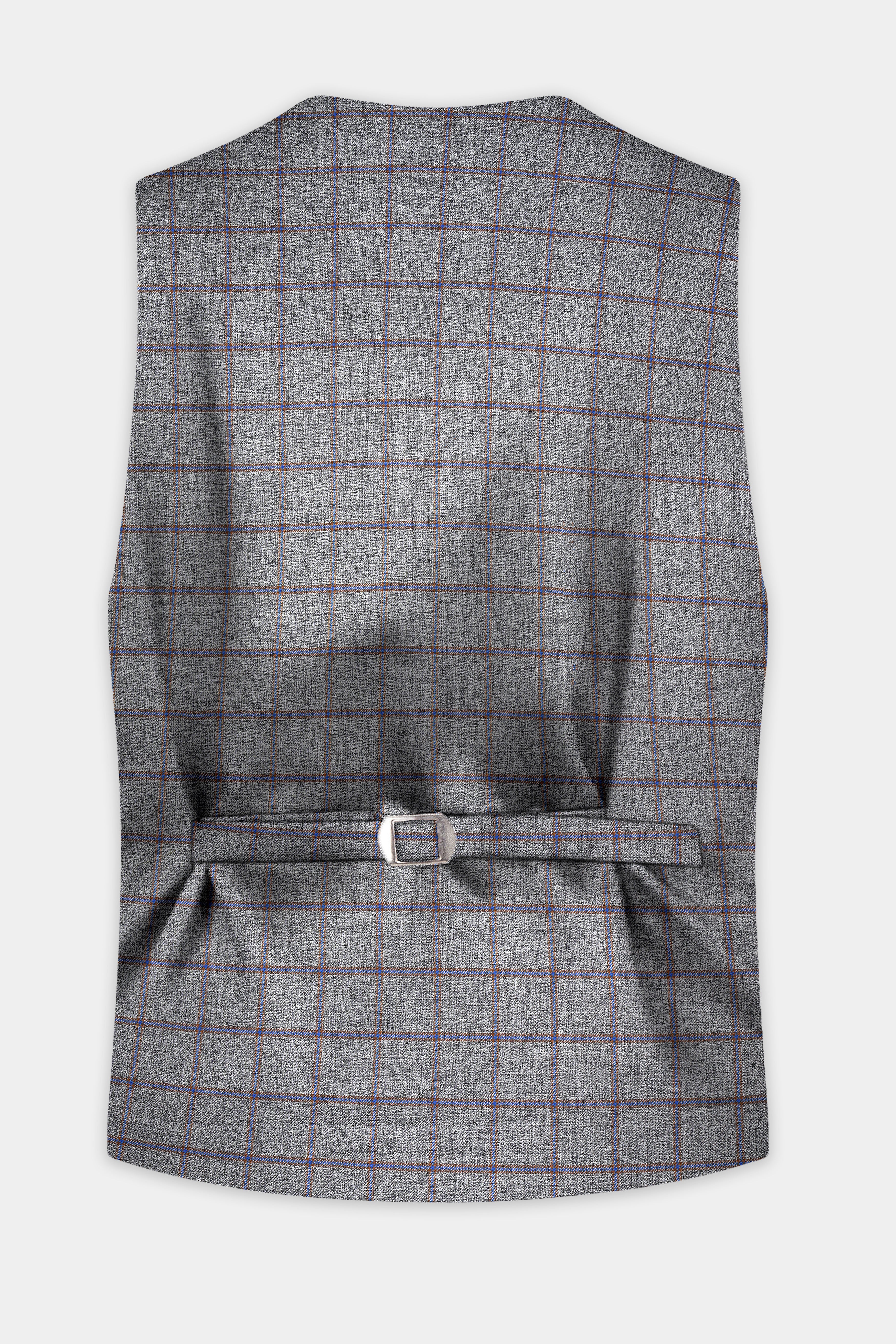 Smokey Gray Windowpane Wool Blend Waistcoat