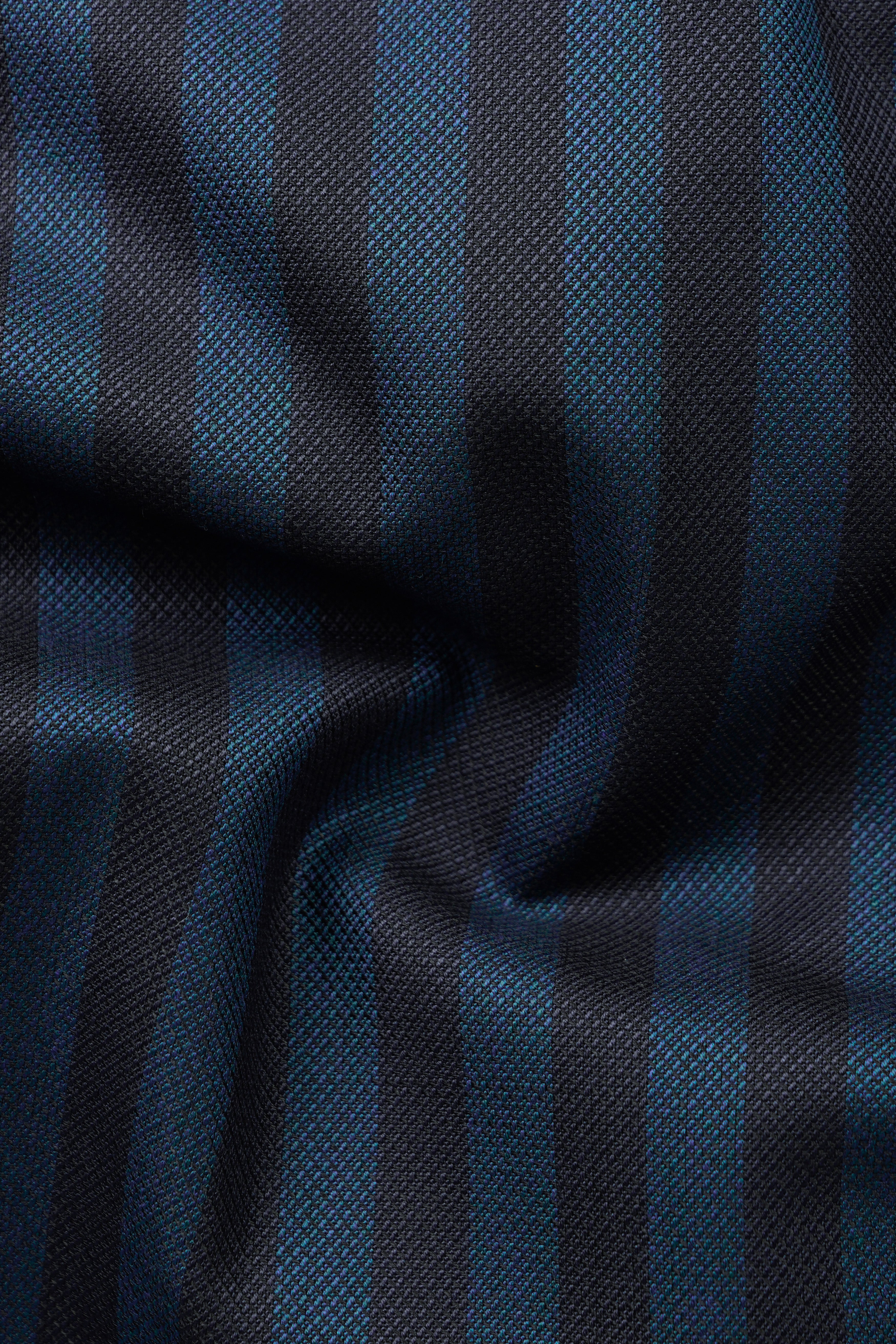 Tiber Blue And Jade Black Striped Wool Blend Waistcoat