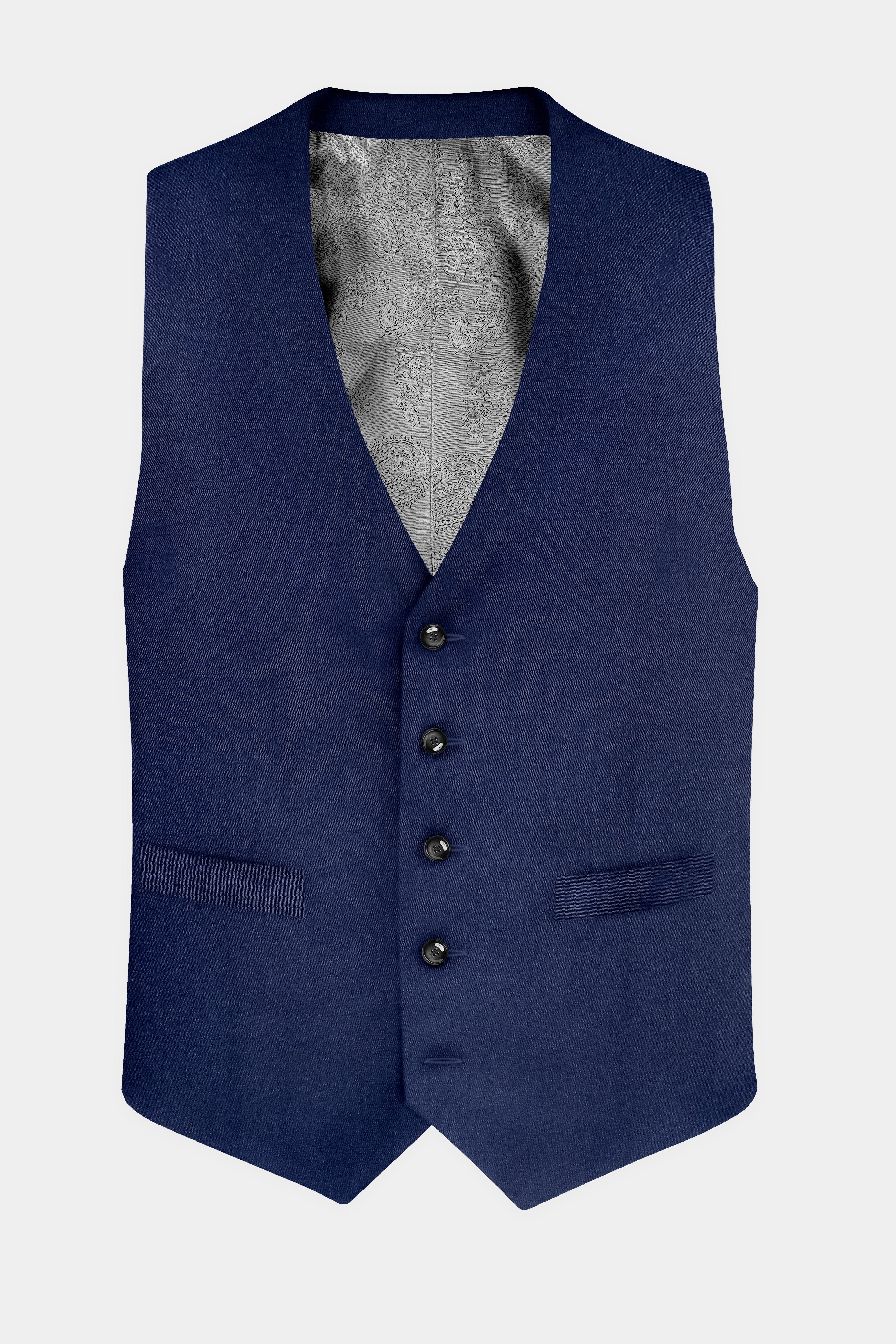 Bunting Blue Solid Wool Rich Waistcoat