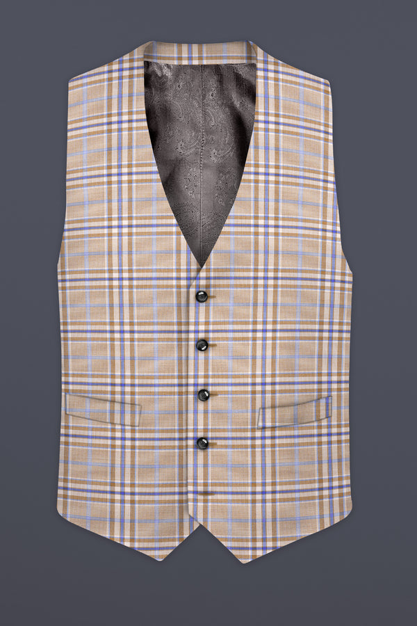 Orchid Cream And Wild Blue Plaid Wool Rich Waistcoat