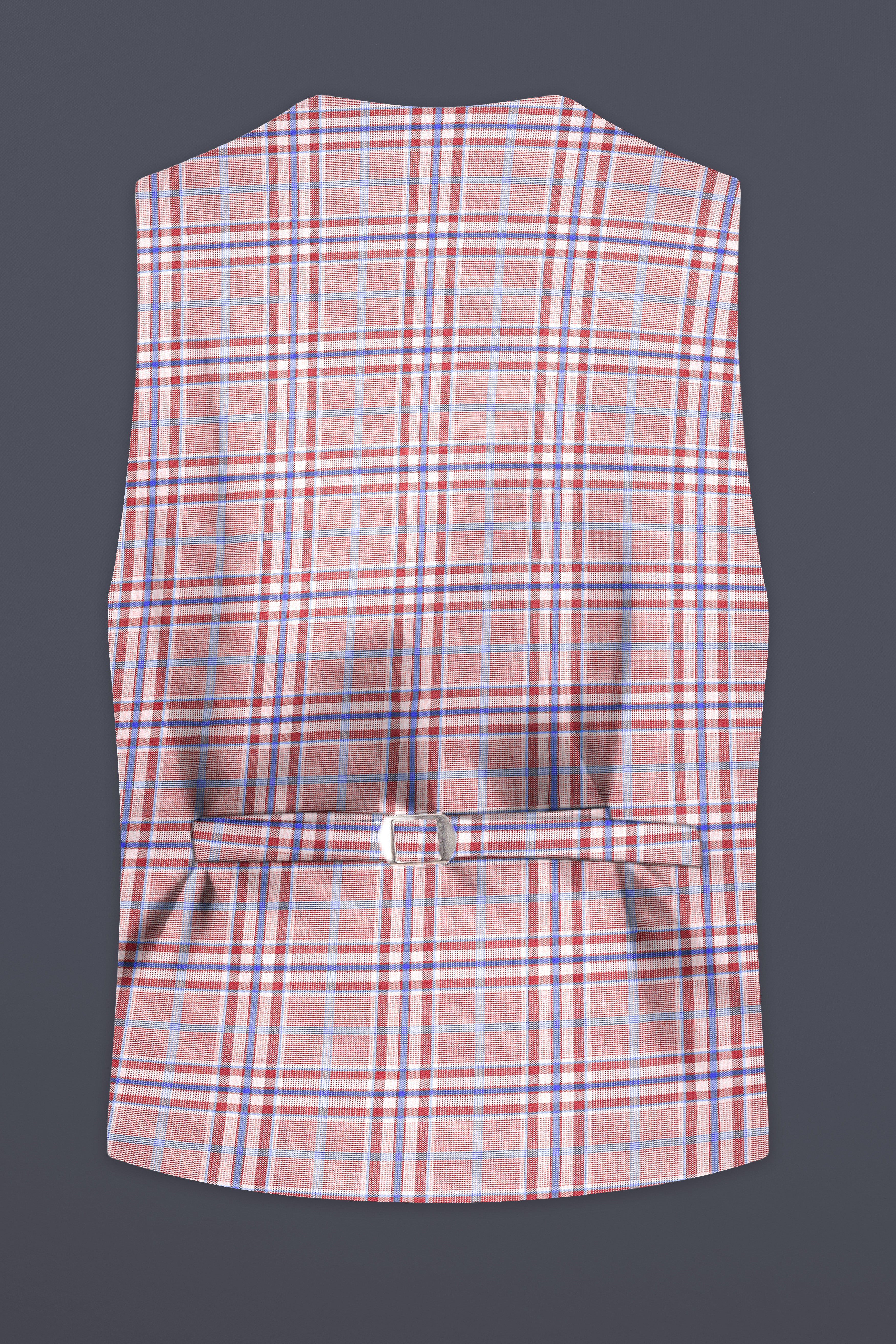 Turkish Rose Pink And Wild Blue Plaid Wool Rich Waistcoat