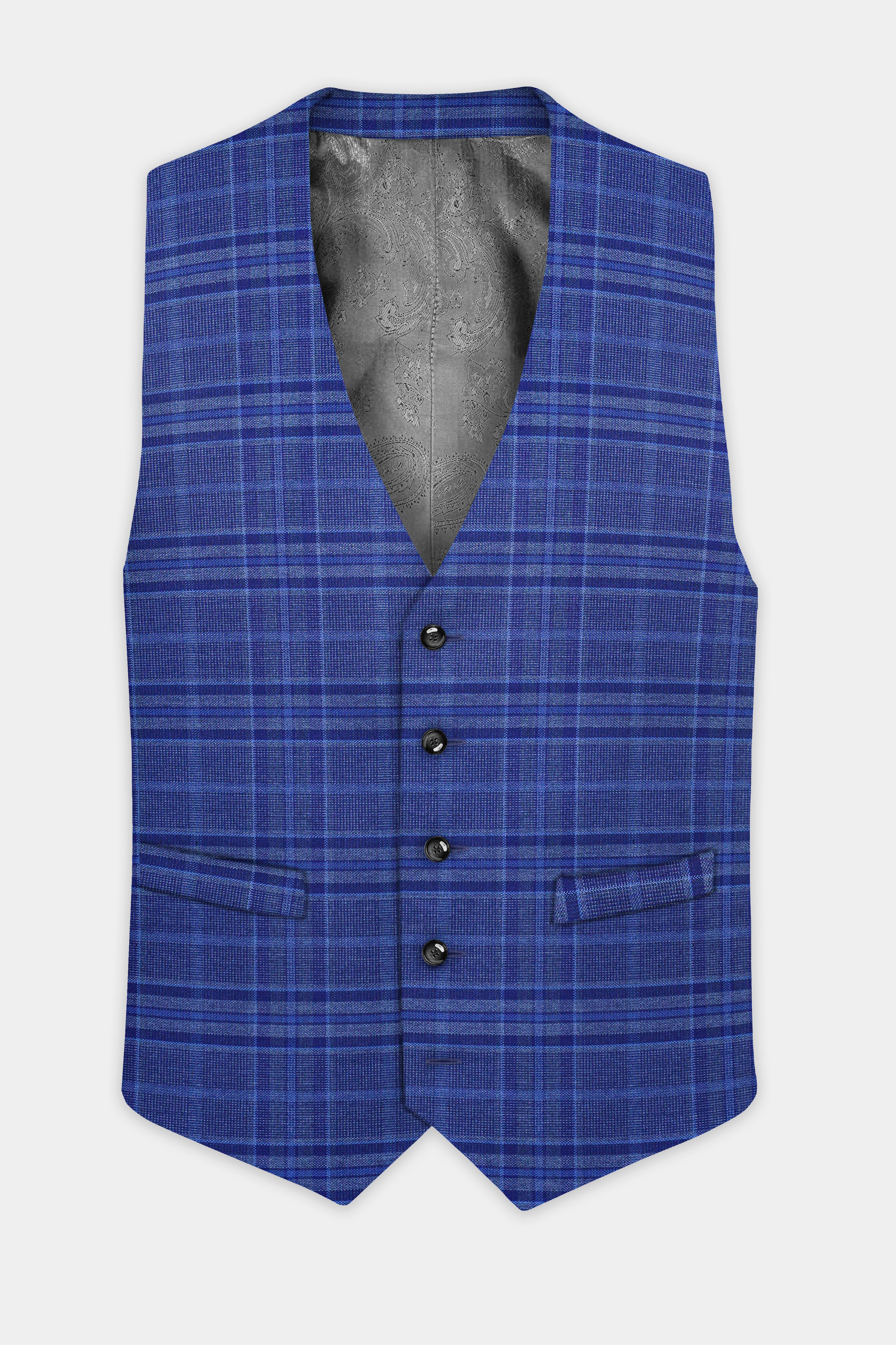 Chambray Blue Plaid Wool Rich Waistcoat