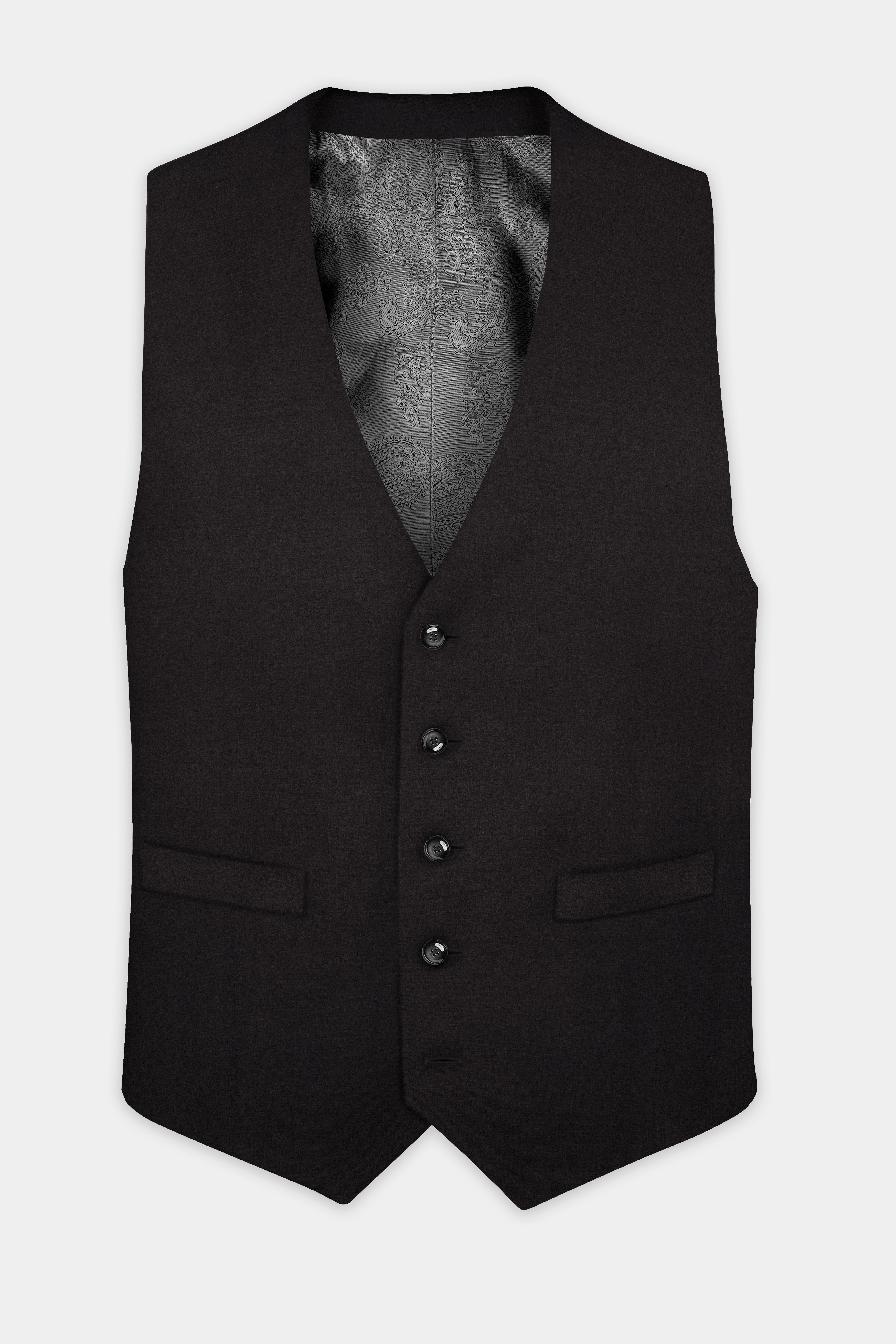 Zeus Black Solid Wool Rich Waistcoat