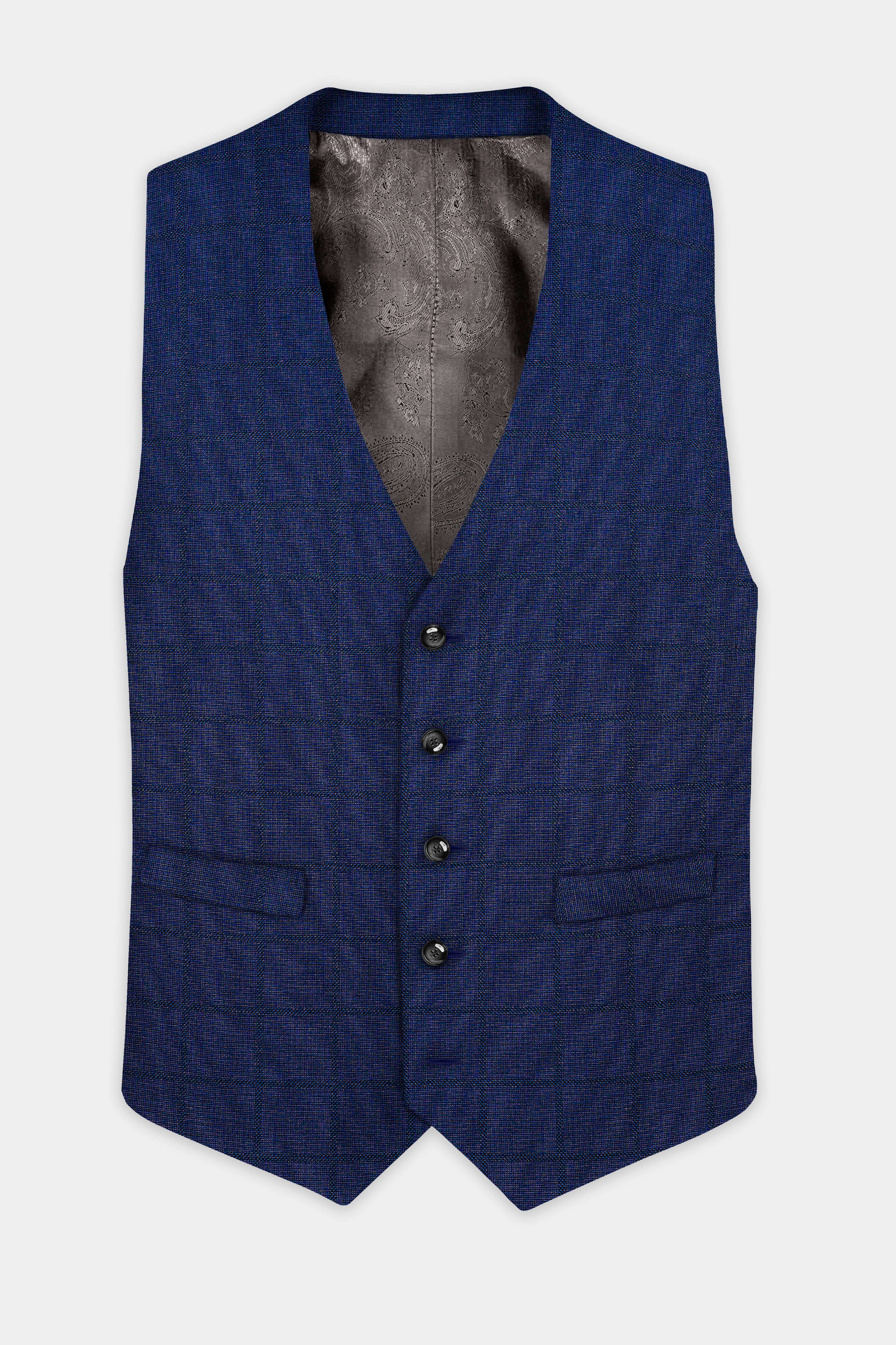 Tealish Blue Plaid Wool Rich Waistcoat