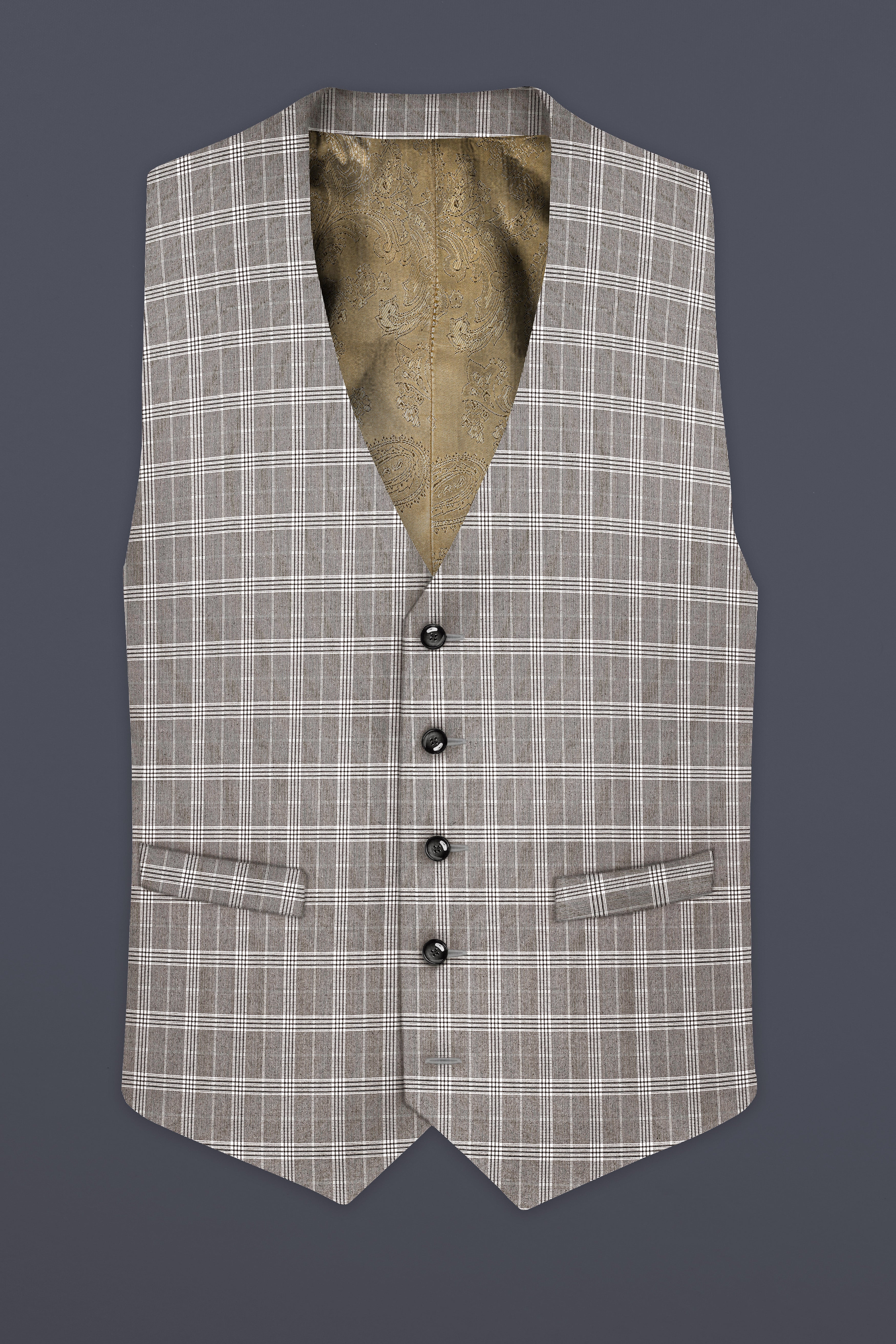 Monsoon Gray Plaid Wool Rich Waistcoat