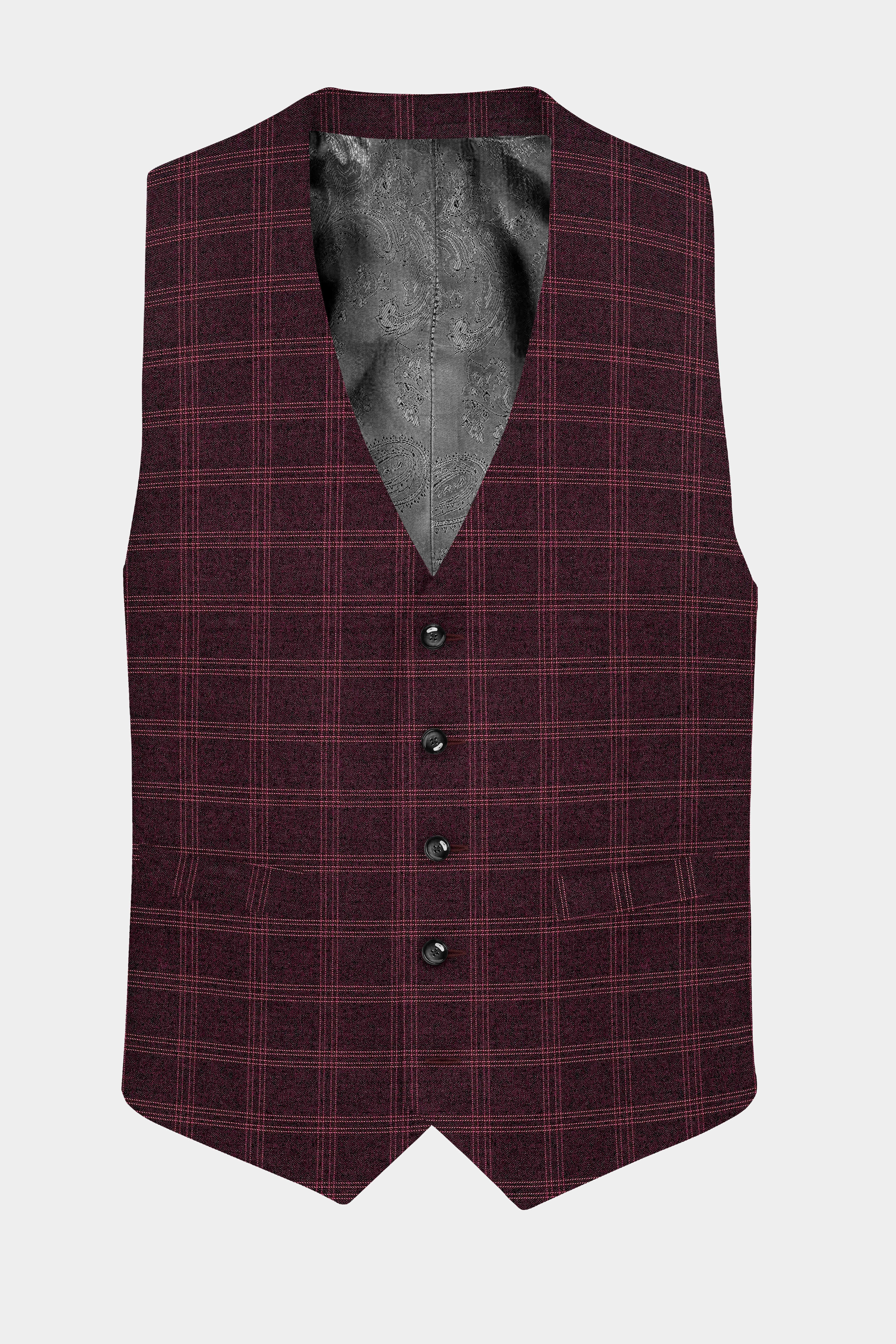 Russett Maroon Plaid Wool Rich Waistcoat