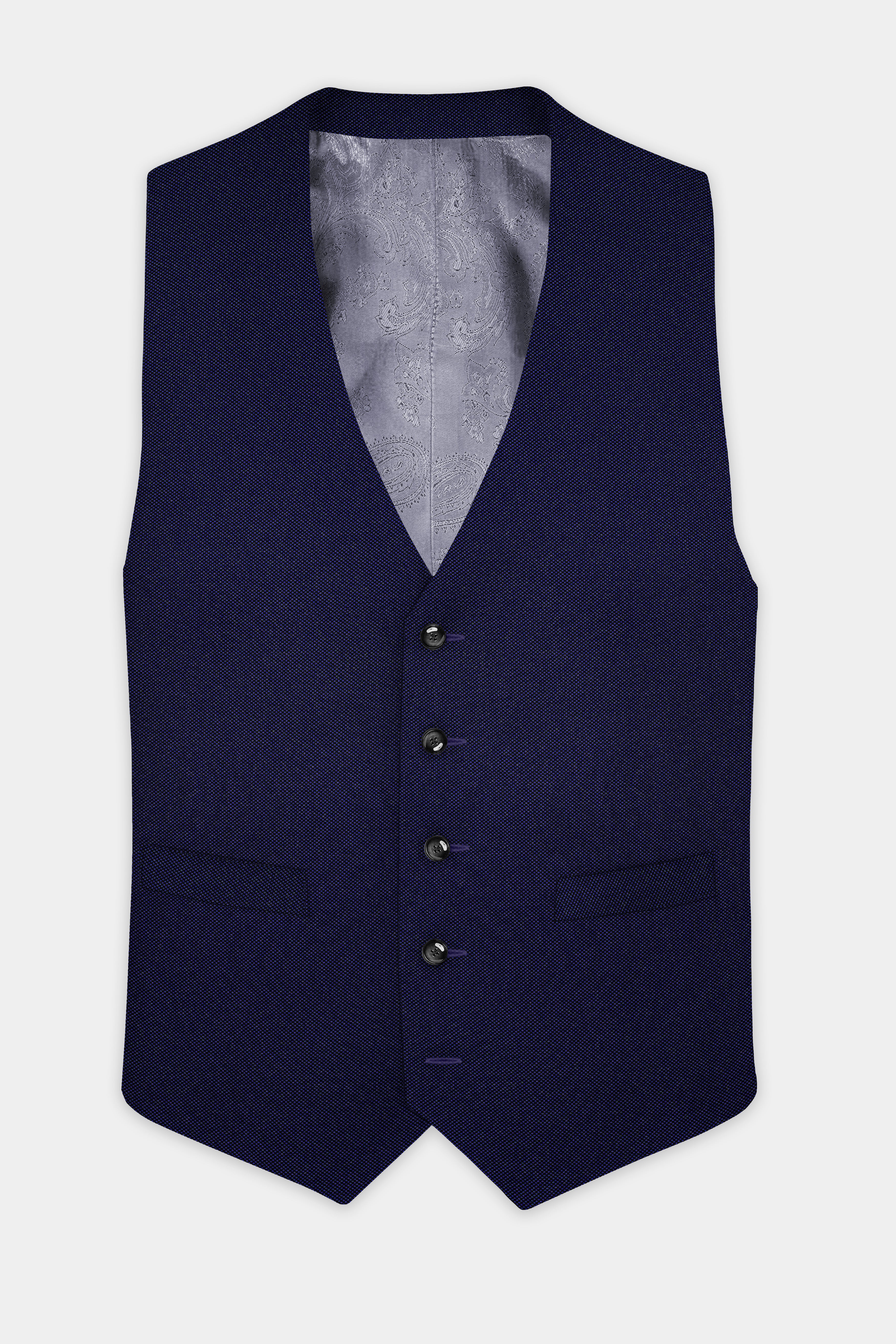 Midnight Blue Textured Wool Rich Waistcoat