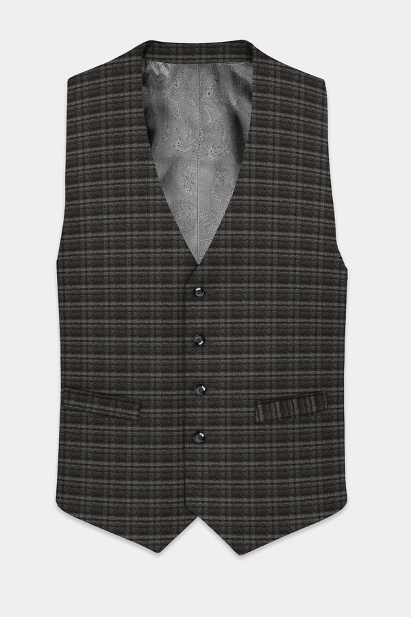 Zeus Gray And Lisbon Green Plaid Wool Rich Waistcoat