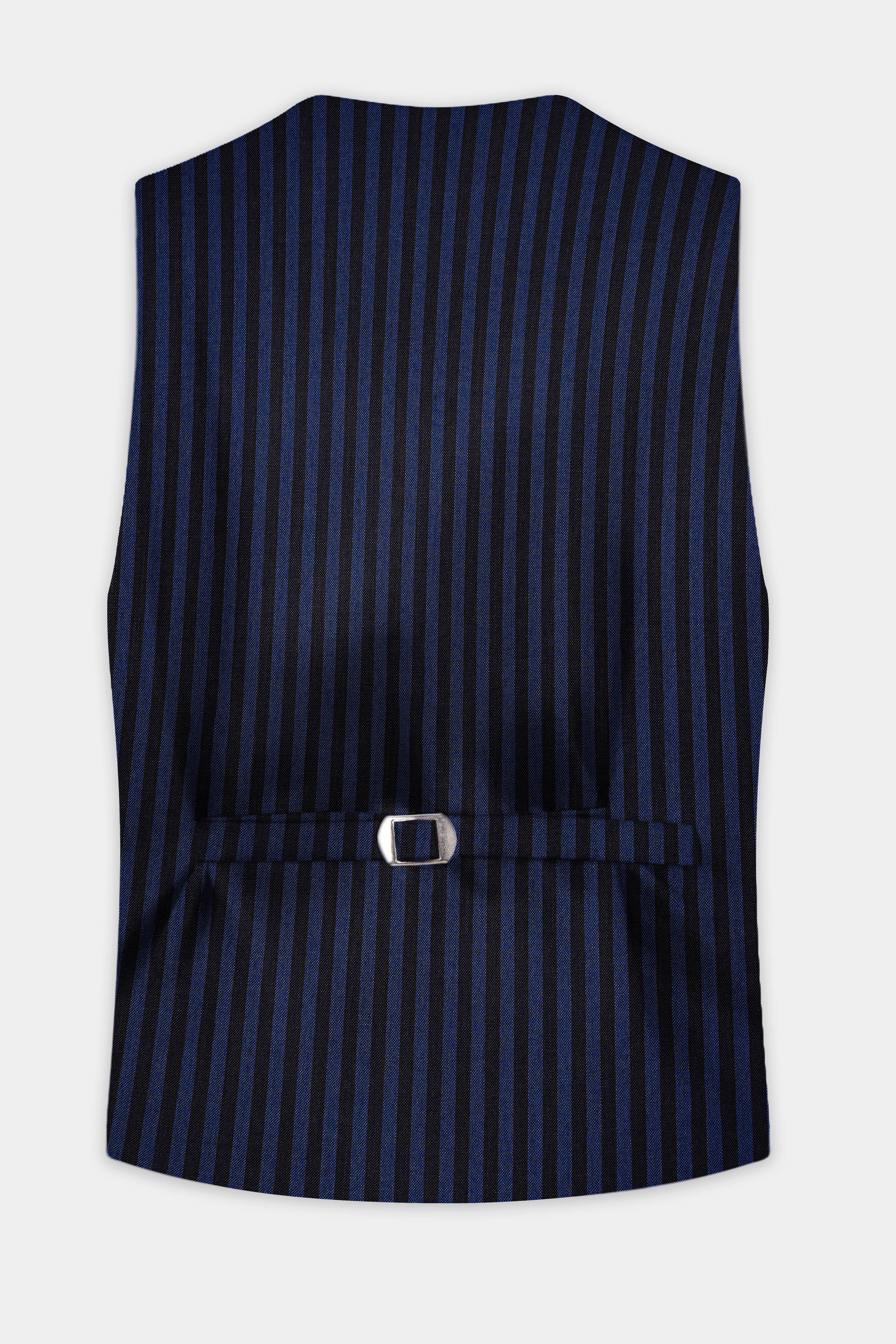 Royal Blue And Jade Black Striped Wool Rich Waistcoat