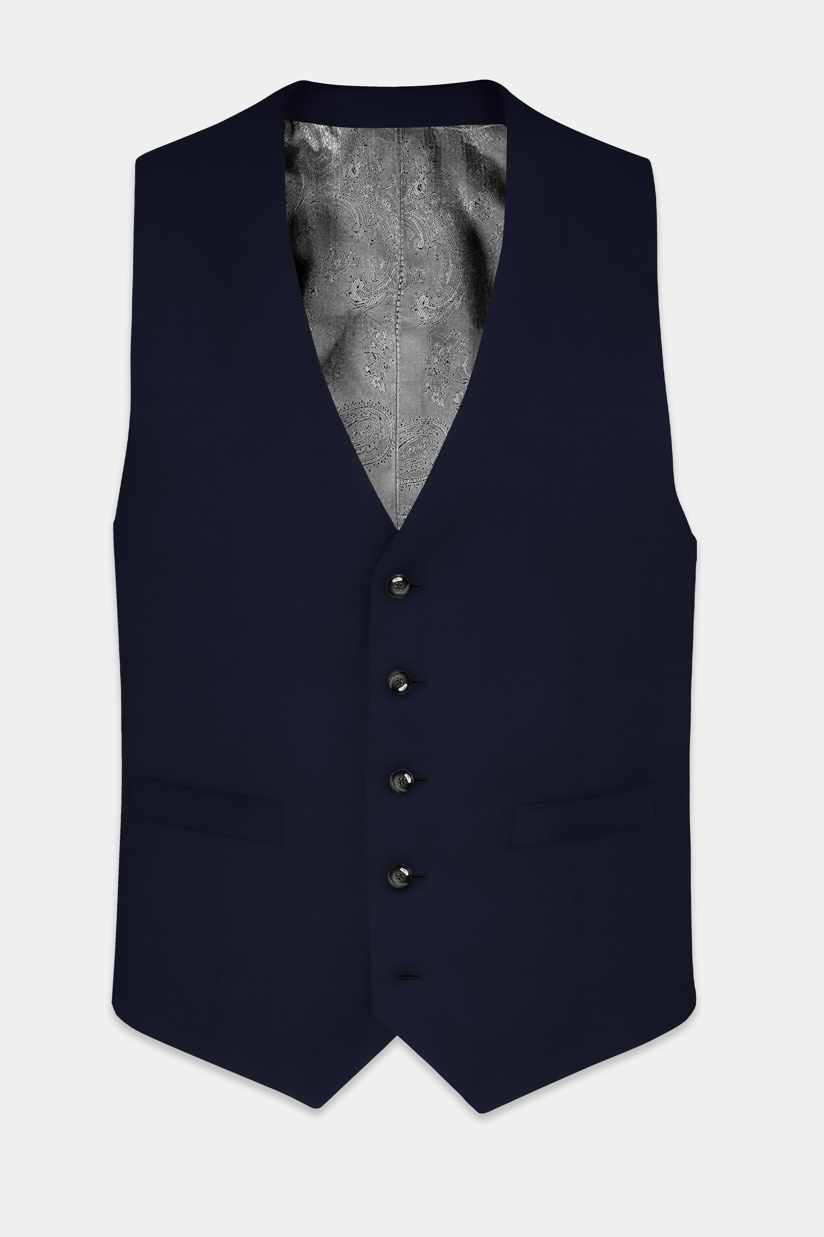 Ribbon Blue Solid Wool Rich Waistcoat